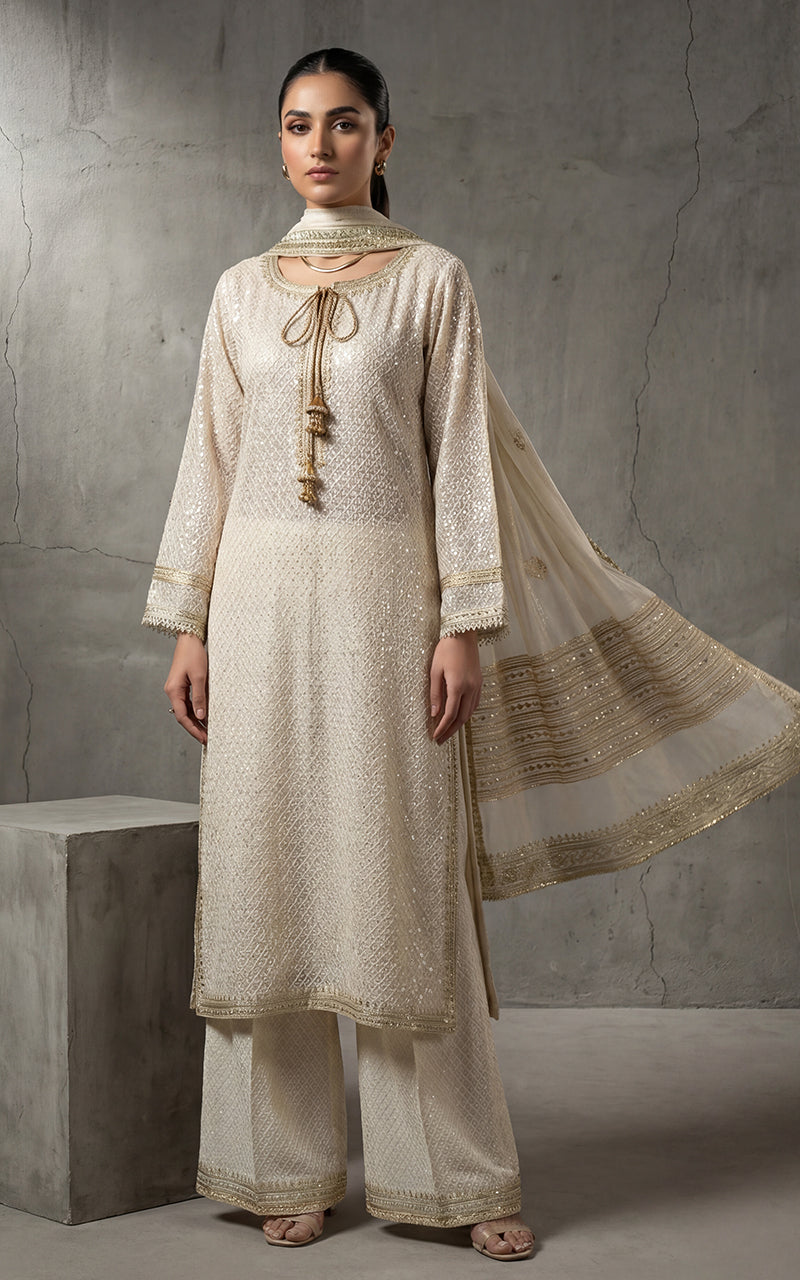 Embroidered Shirt With Trouser And Dupatta
