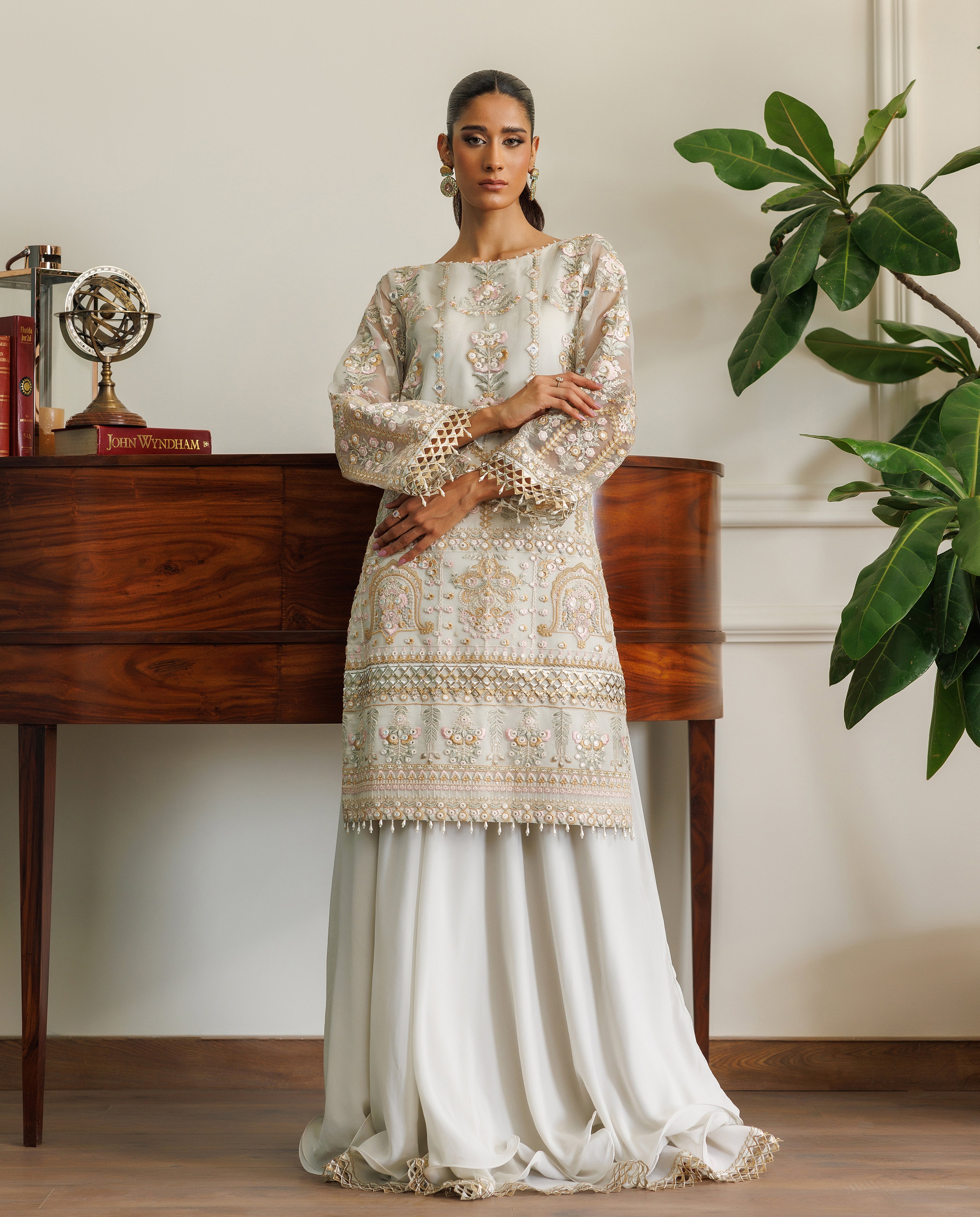 Unstitched Organza Embroidered Shirt With Skirt