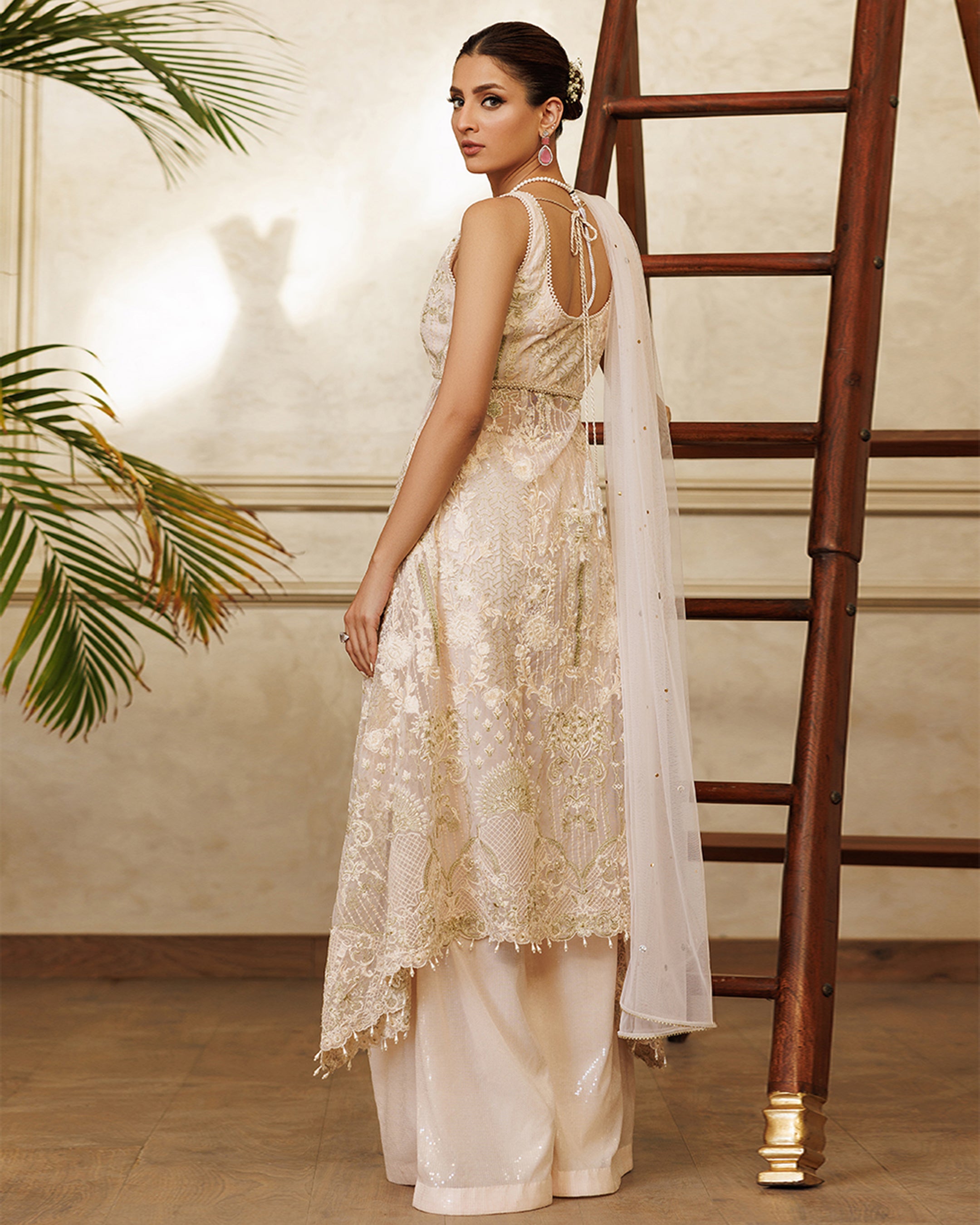Unstitched Net Embroidered Dress With Trouser
