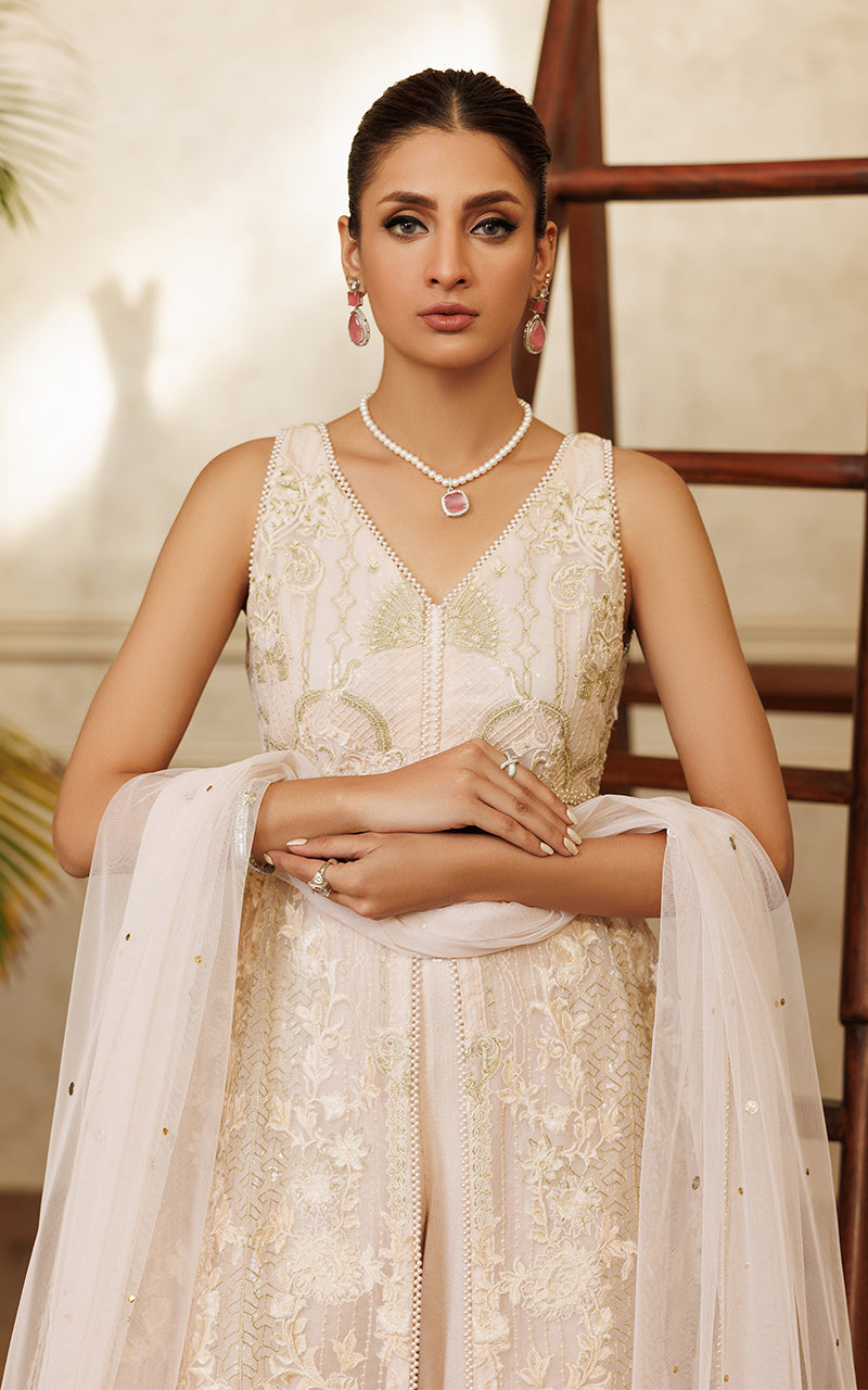 Net Embroidered Dress With Trouser