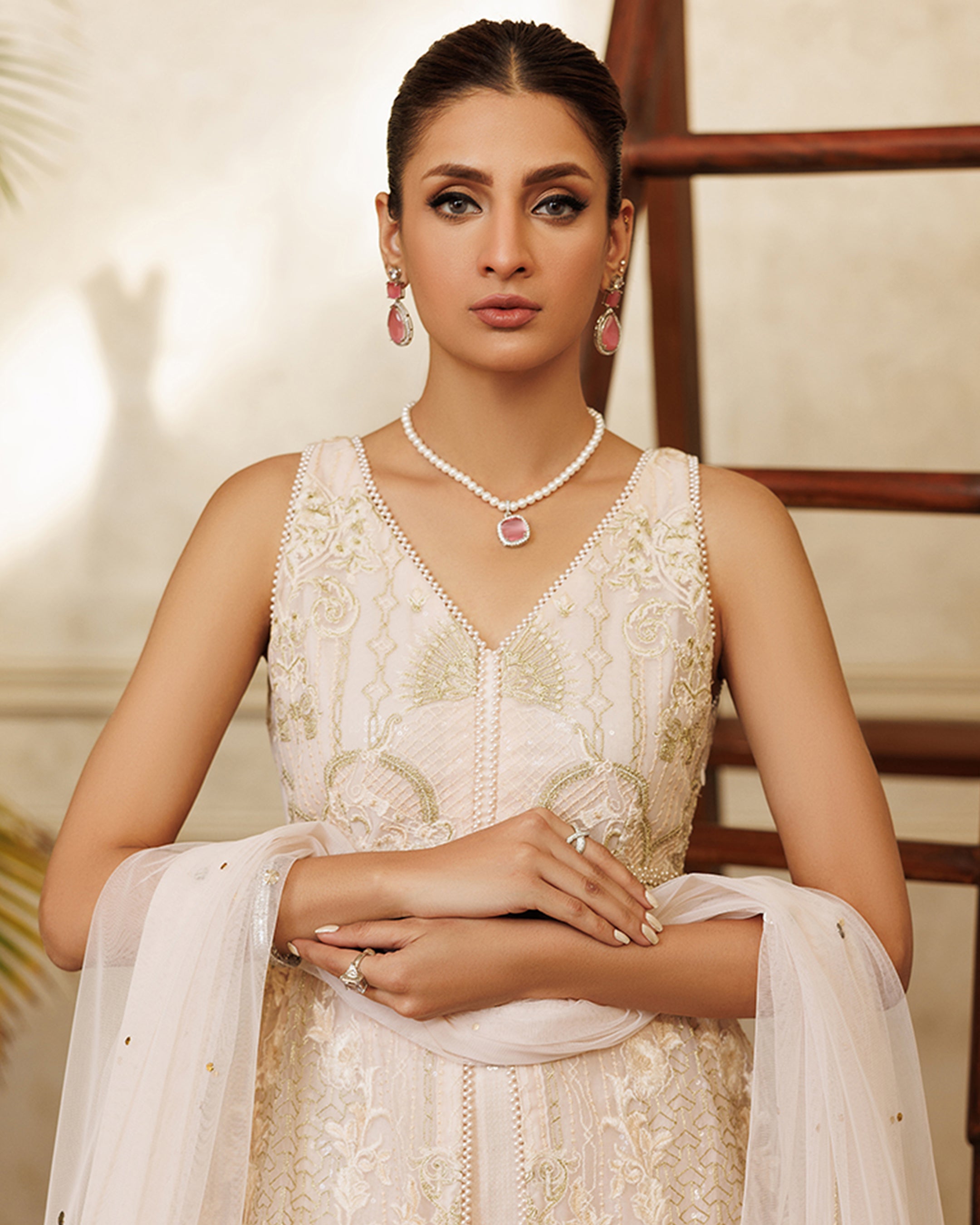 Unstitched Net Embroidered Dress With Trouser