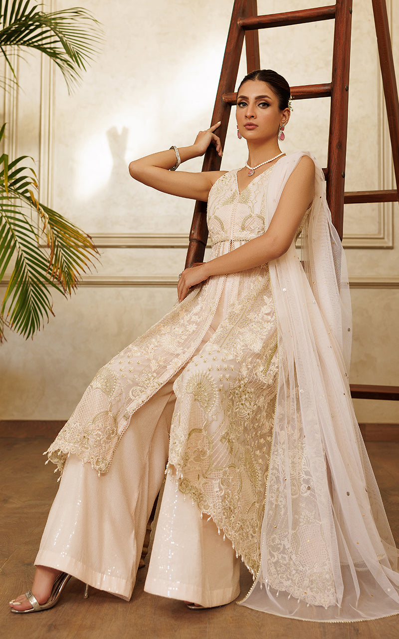 Net Embroidered Dress With Trouser