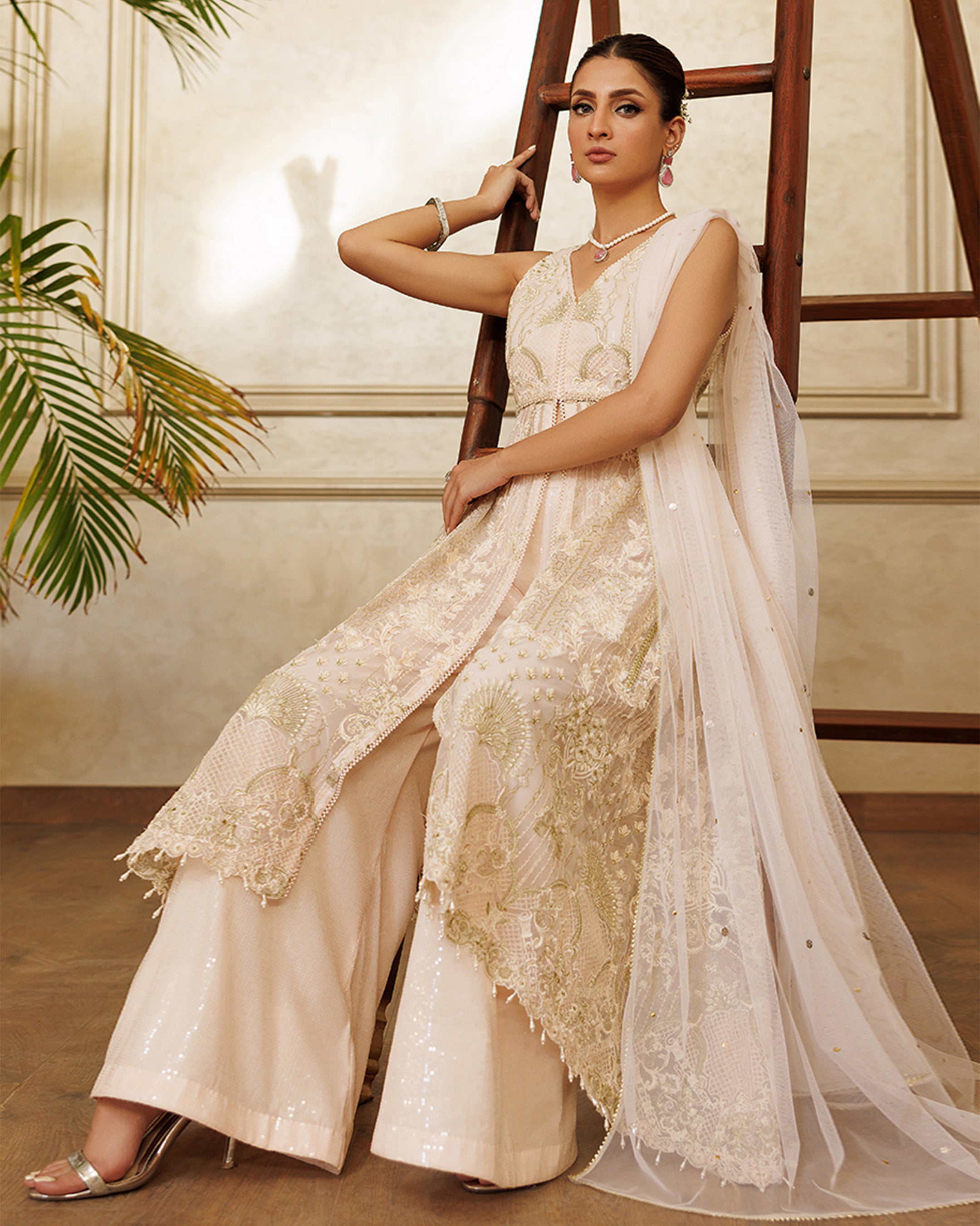 Unstitched Net Embroidered Dress With Trouser