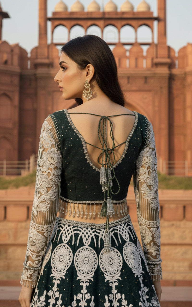Unstitched Embroidered Blouse With Lehenga