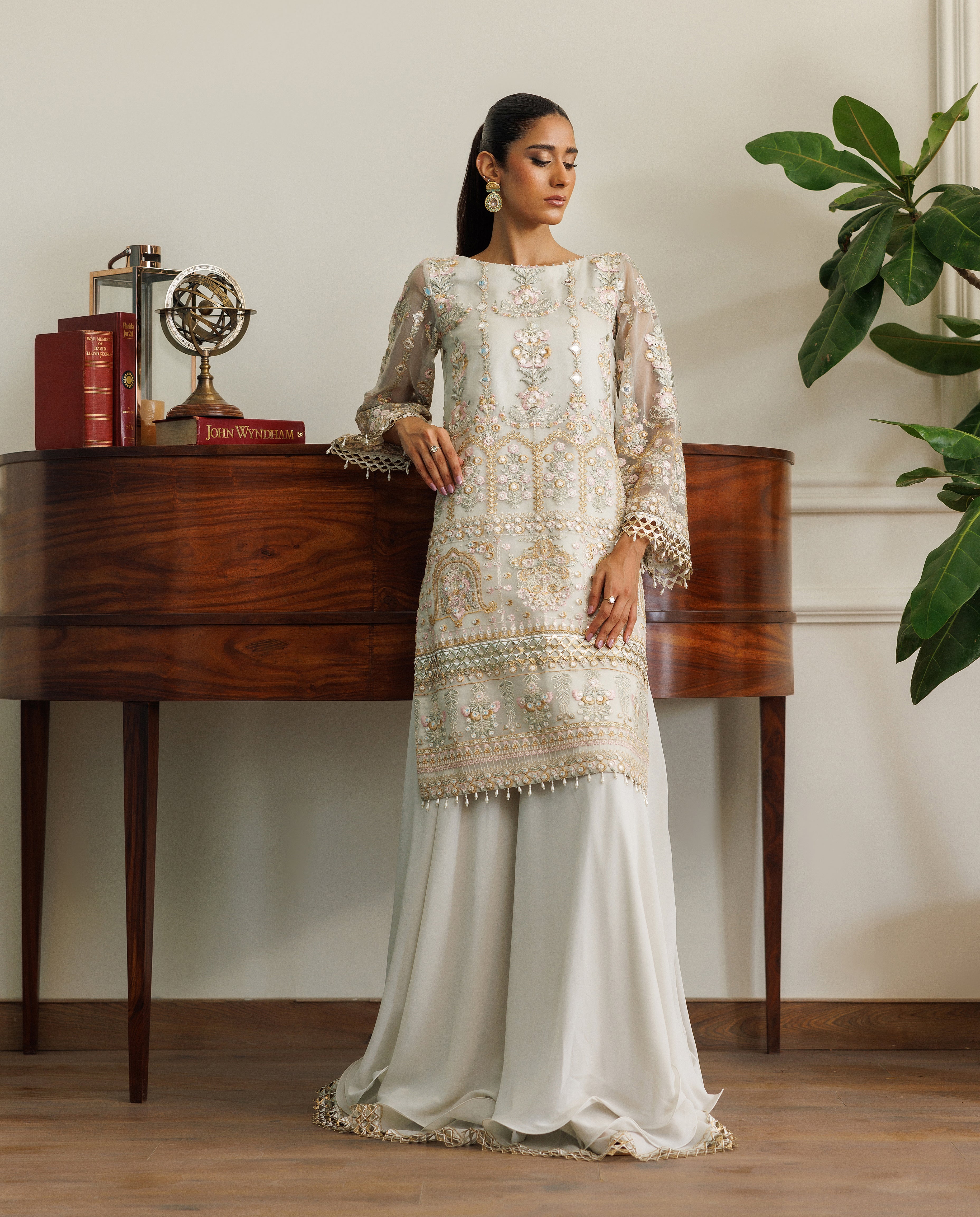 Unstitched Organza Embroidered Shirt With Skirt