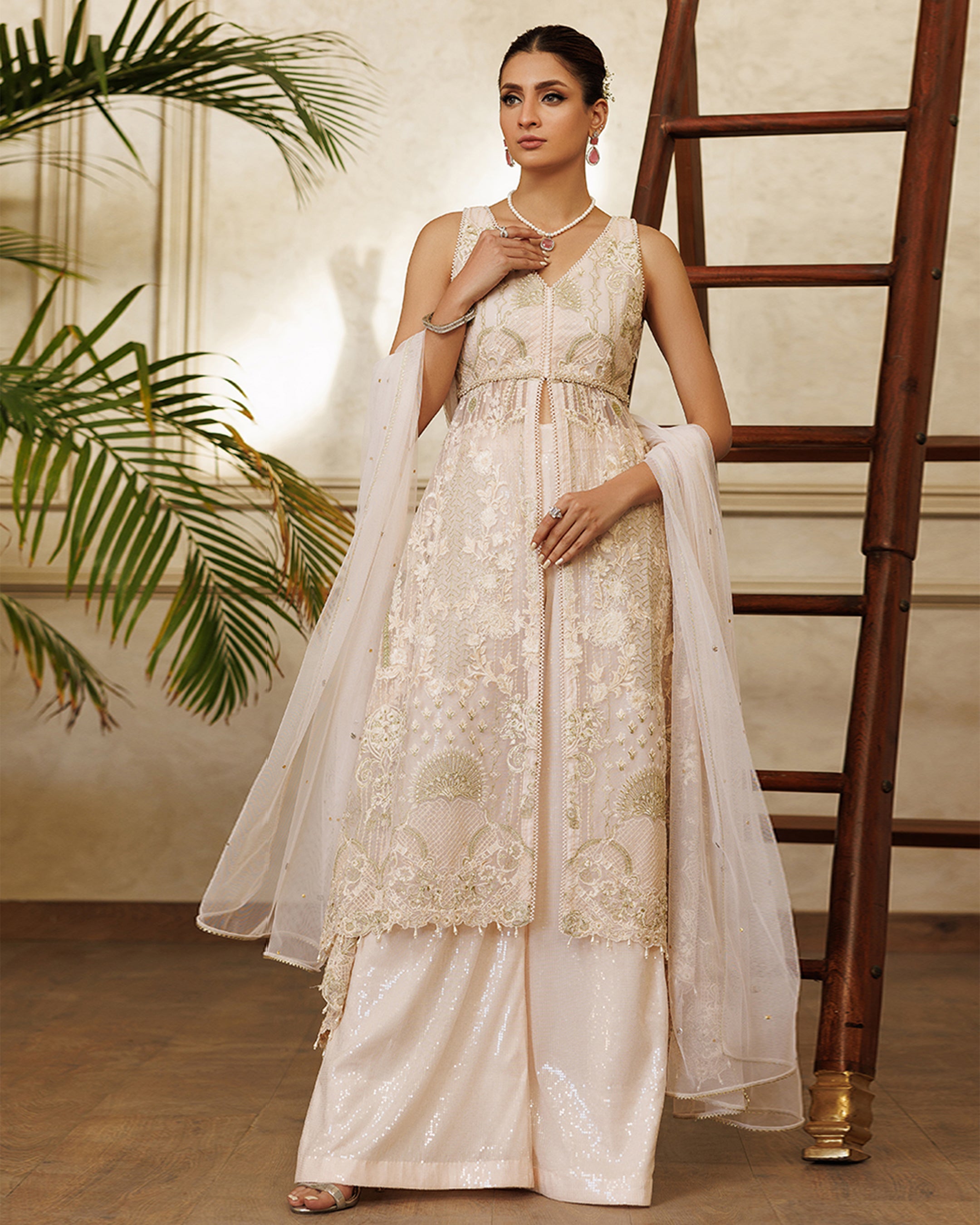Unstitched Net Embroidered Dress With Trouser