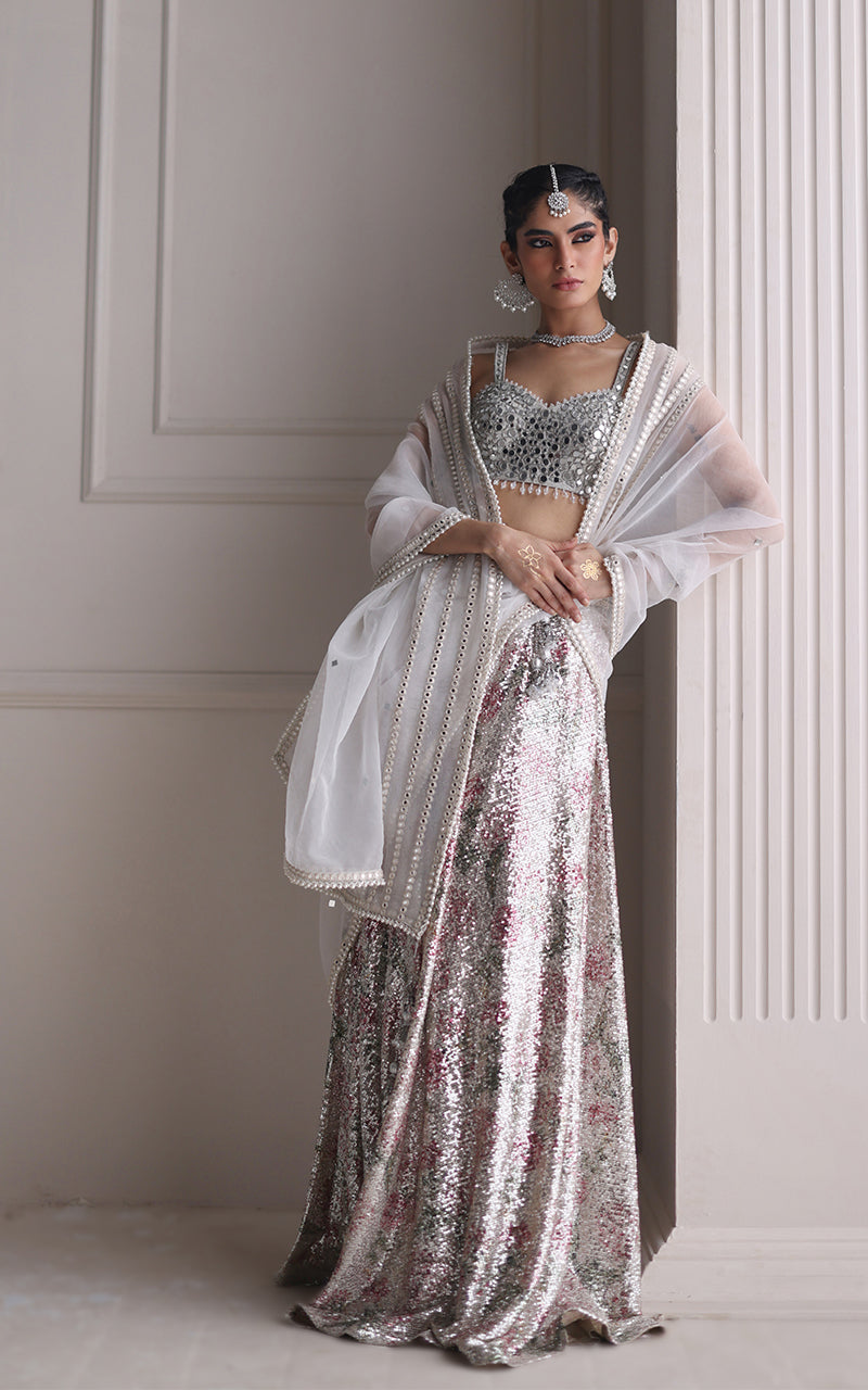 EMBROIDERED BLOUSE WITH LEHENGA AND DUPATTA