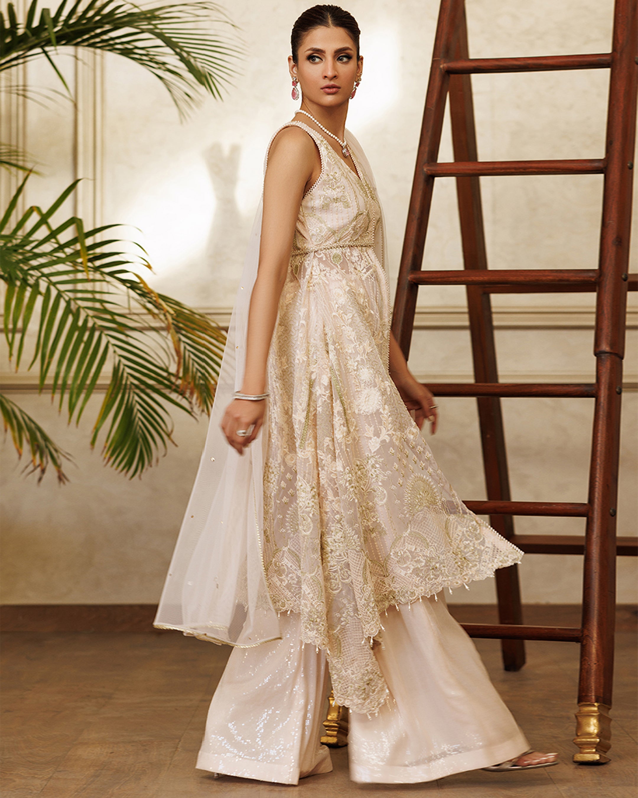 Unstitched Net Embroidered Dress With Trouser