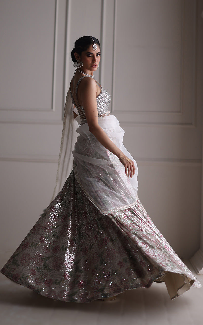 EMBROIDERED BLOUSE WITH LEHENGA AND DUPATTA