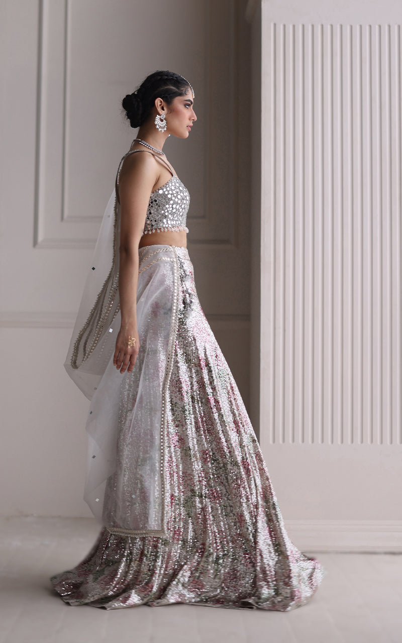 EMBROIDERED BLOUSE WITH LEHENGA AND DUPATTA