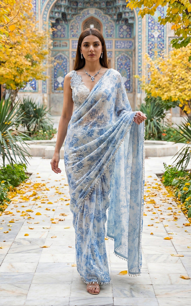 Embellished Blouse With Sequins Printed Saree