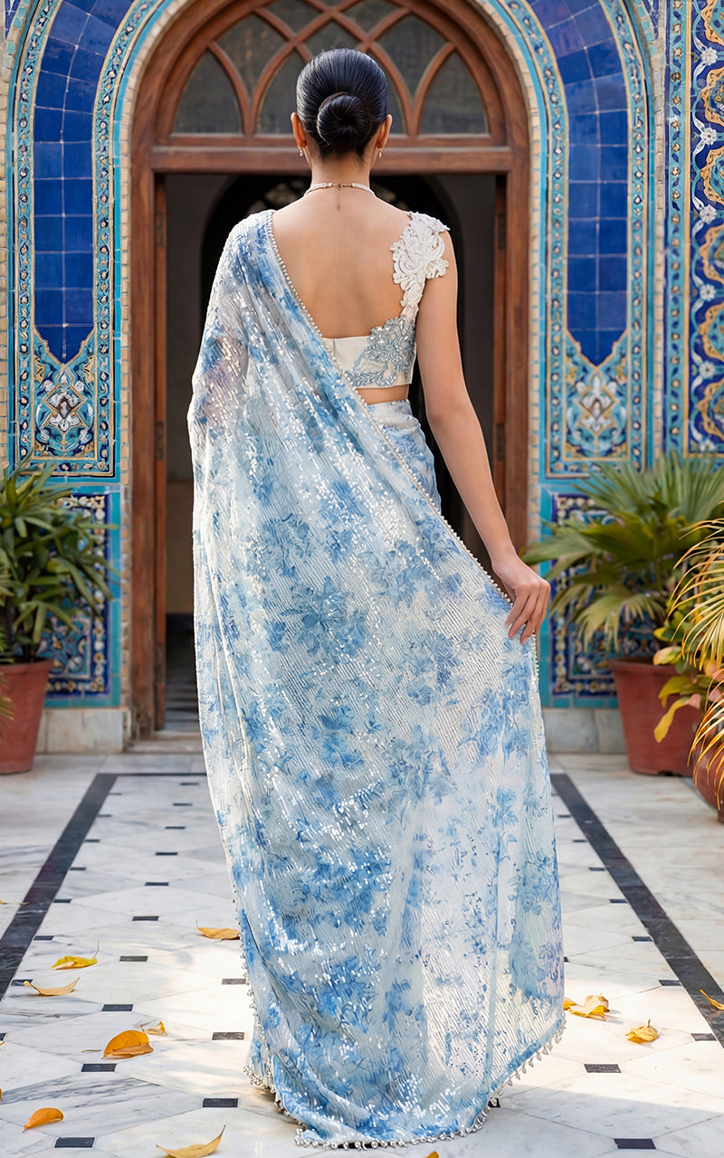 Unstitched Azure Toile Sequin Saree