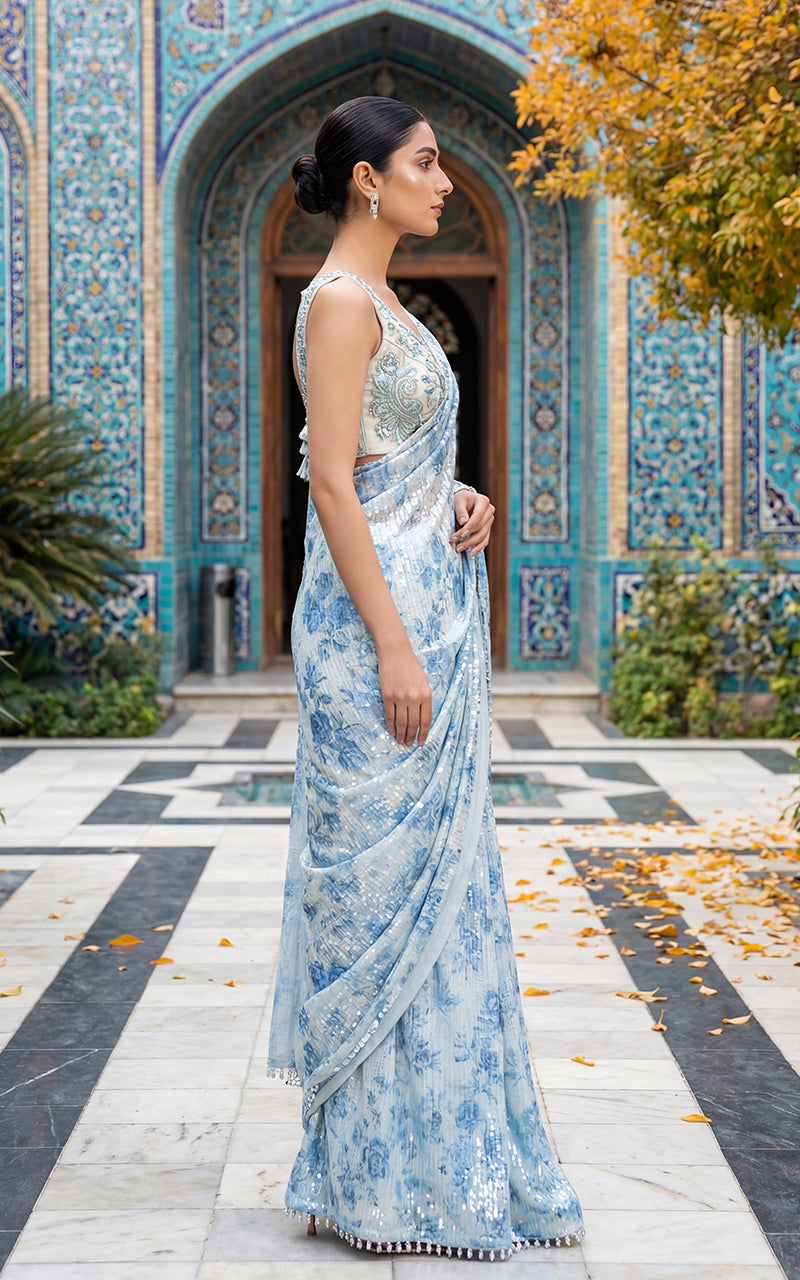 Unstitched Azure Toile Sequin Saree