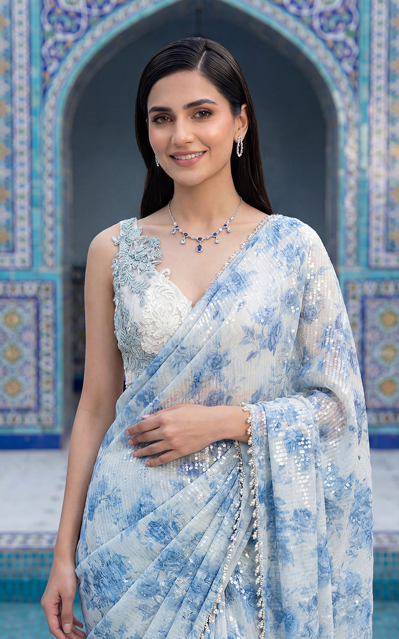 Unstitched Azure Toile Sequin Saree