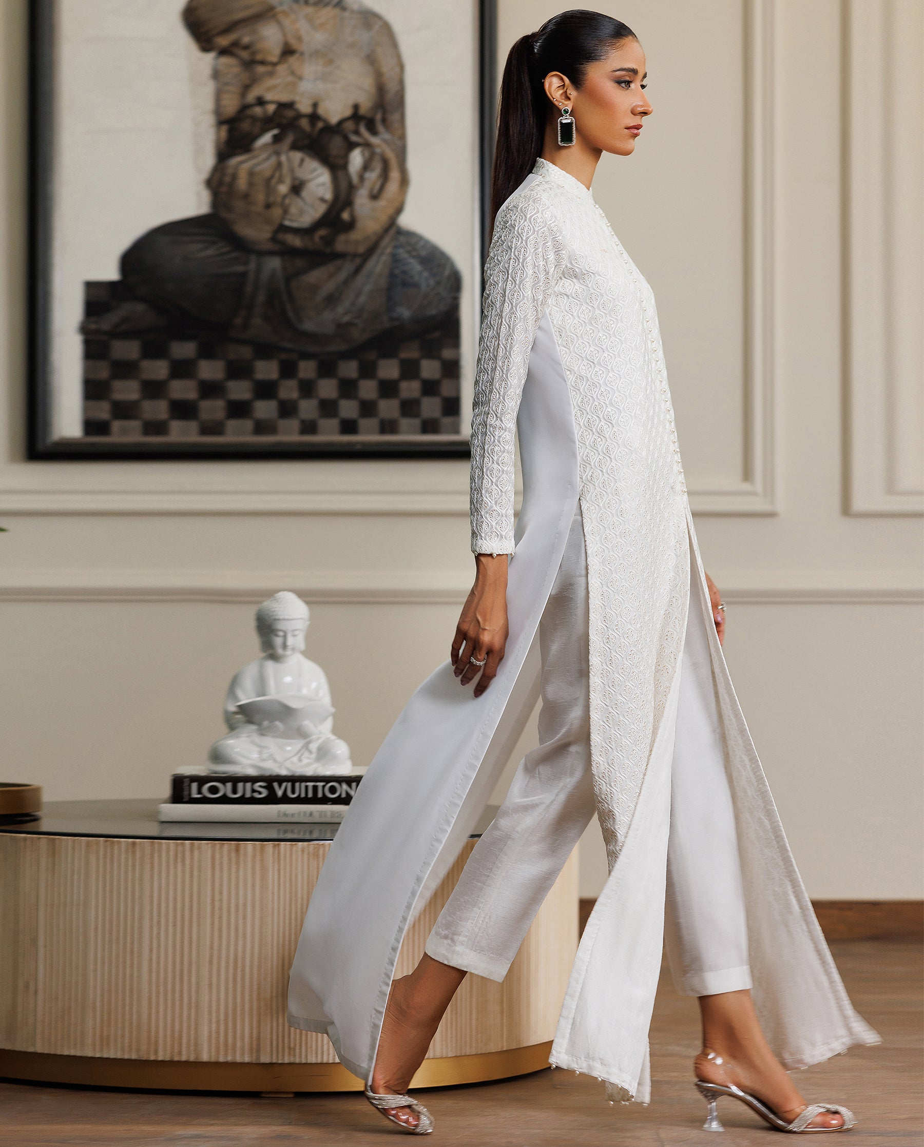 Ethereal Pearl-Buttoned Chiffon Kurta