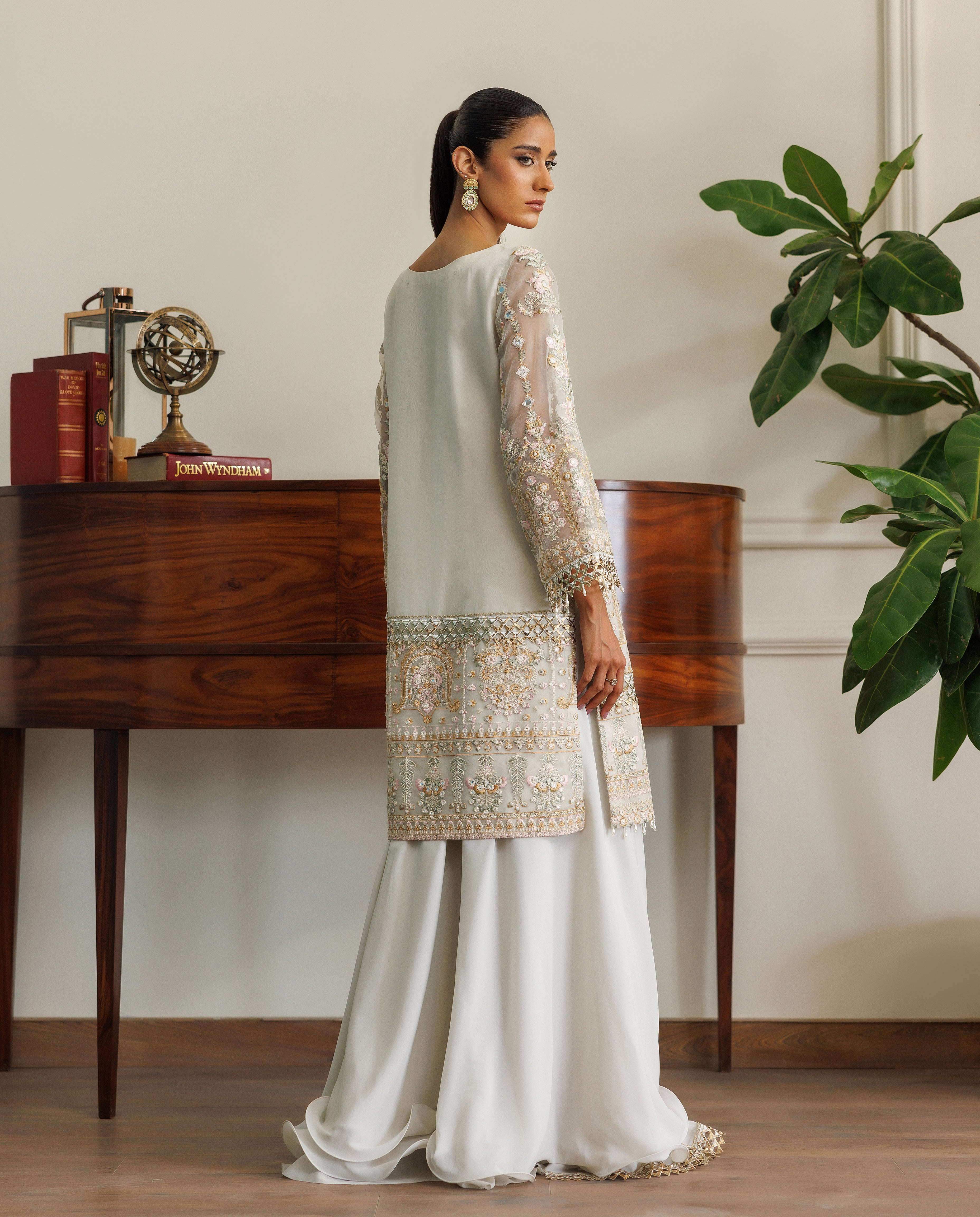 Unstitched Organza Embroidered Shirt With Skirt