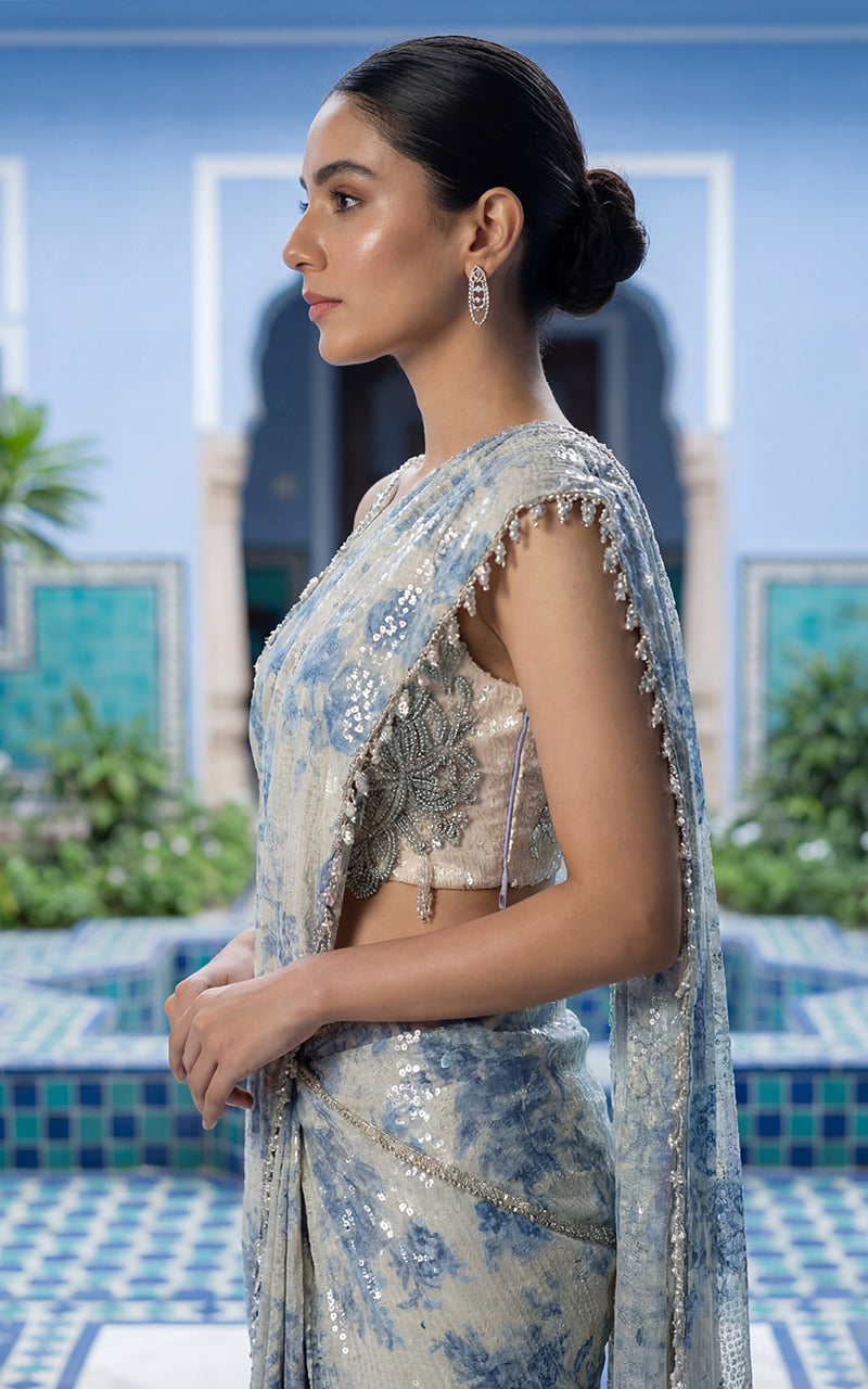 Embellished Blouse With Sequins Printed Saree