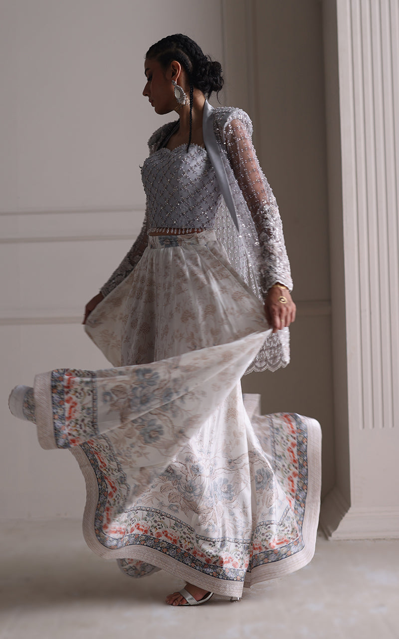 EMBROIDERED JACKET WITH BLOUSE AND LEHENGA