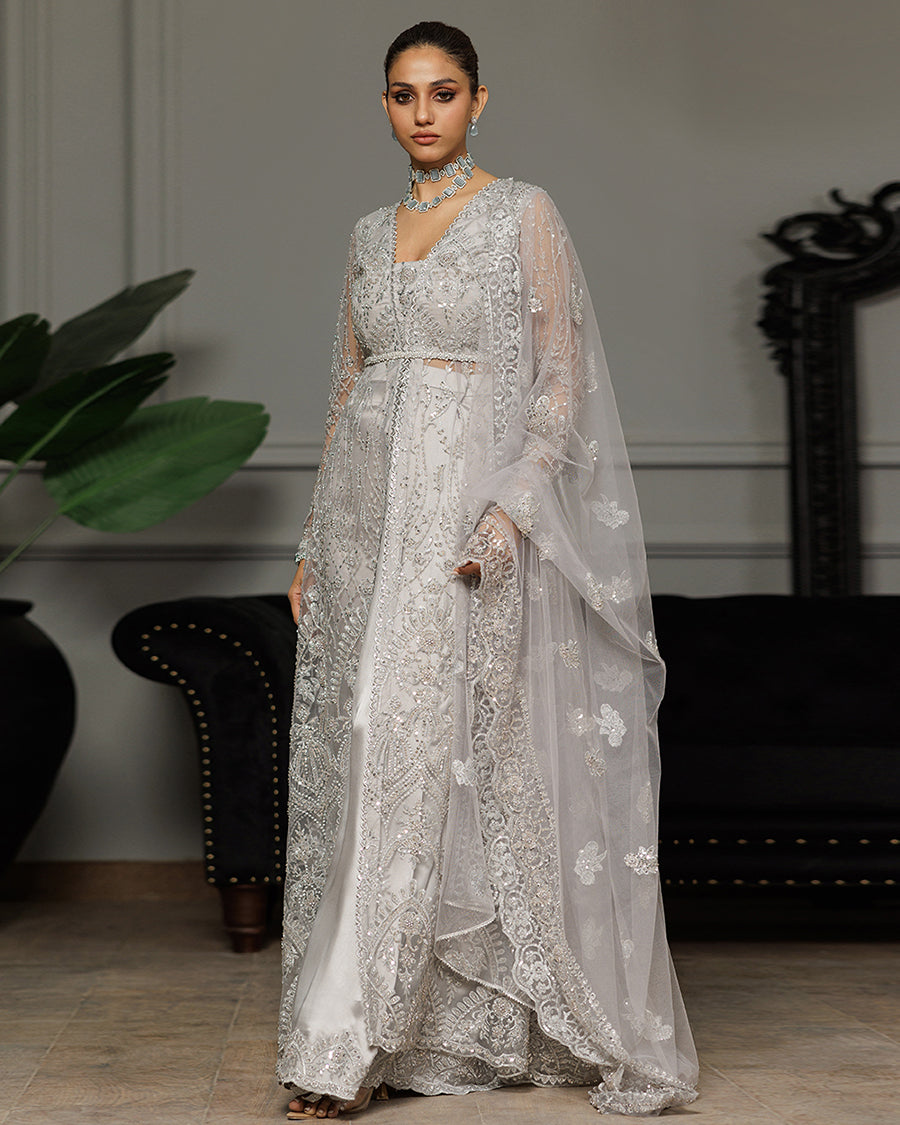 Net Embroidered Dress With Skirt And Dupatta