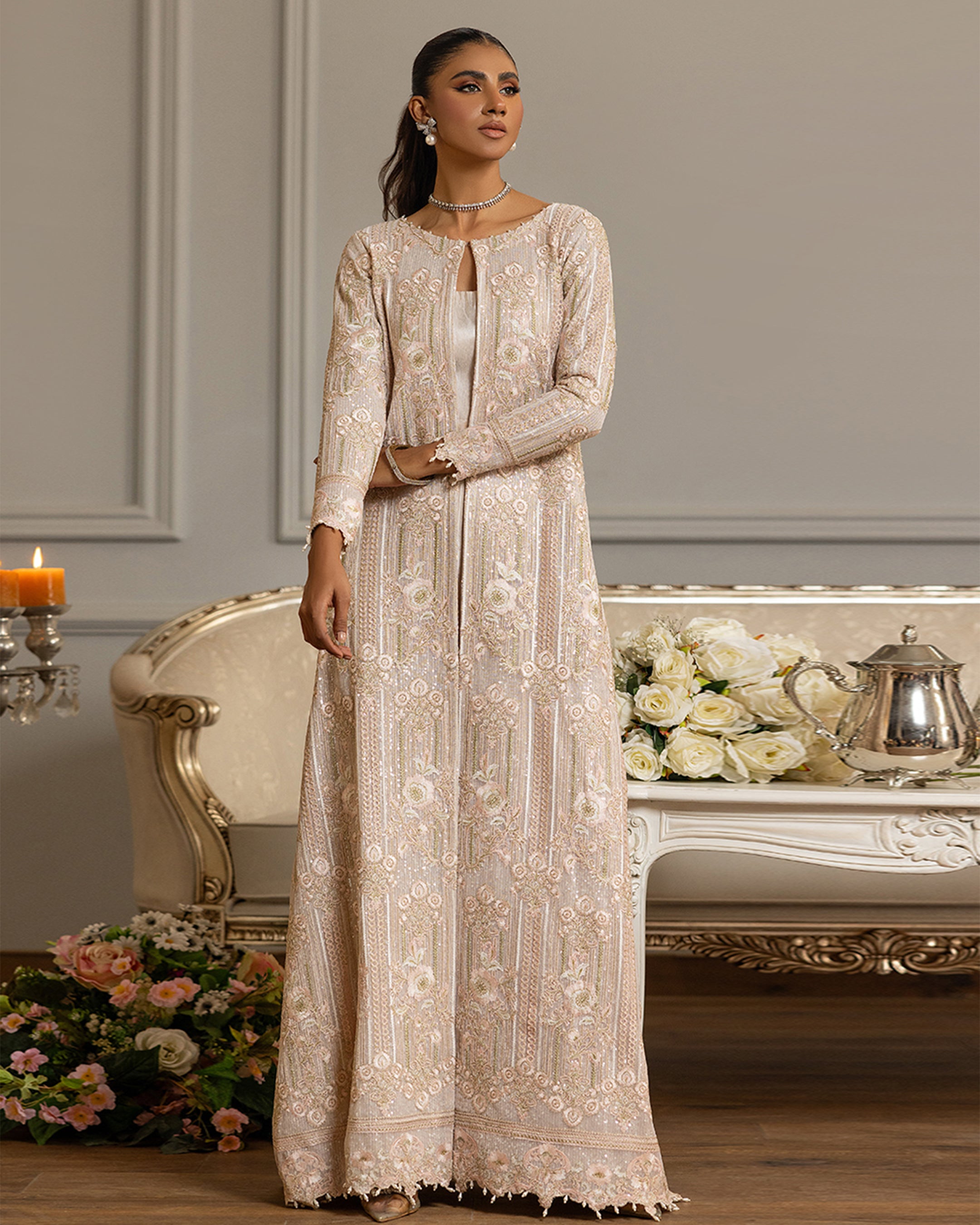 Net Embroidered Jacket With Trouser
