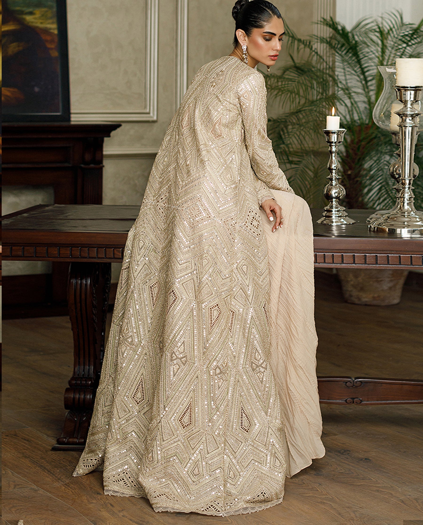 Organza Embroidered Jacket With Maxi