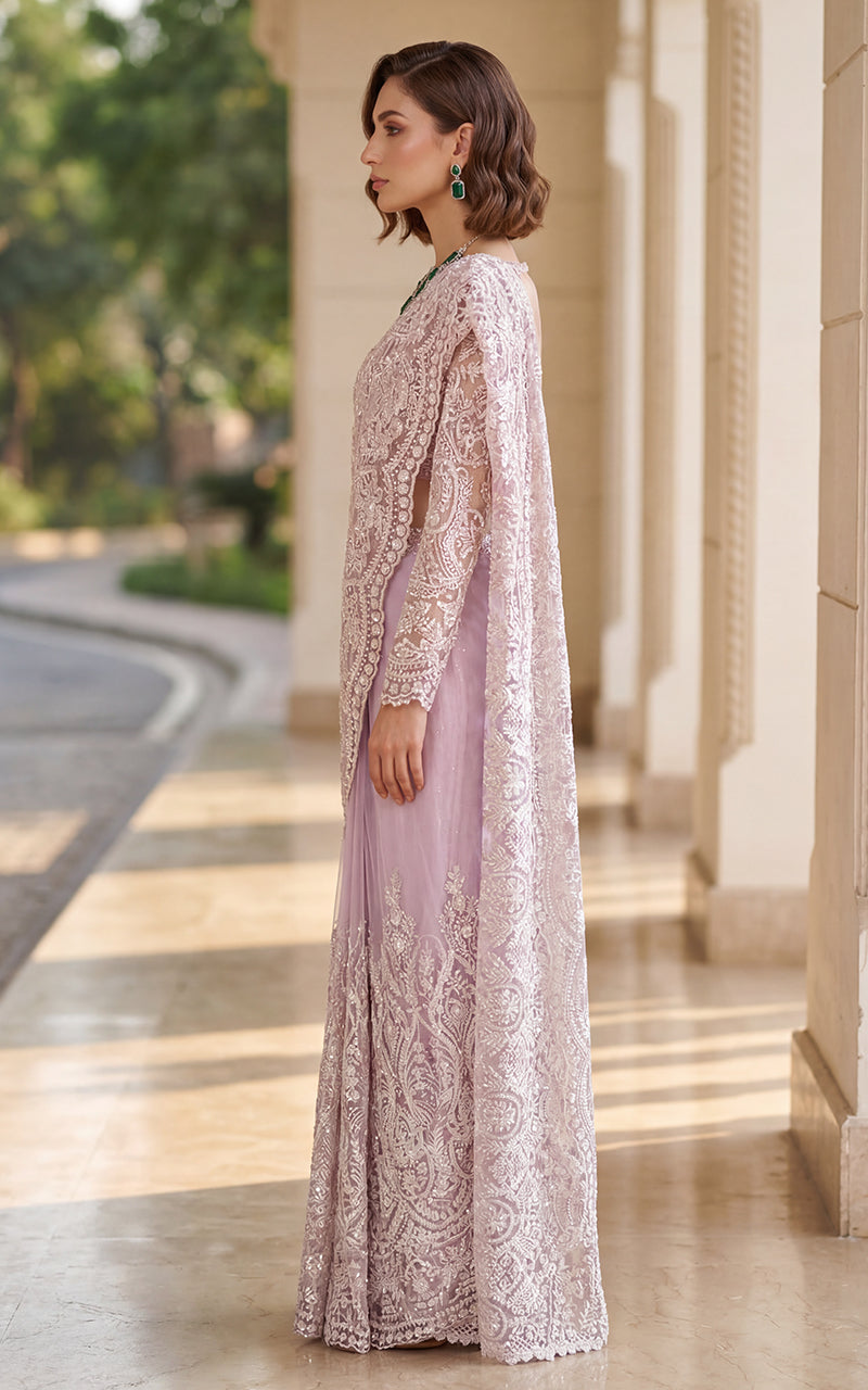 Ethereal Lavender Lace & Sequin Embroidered Saree