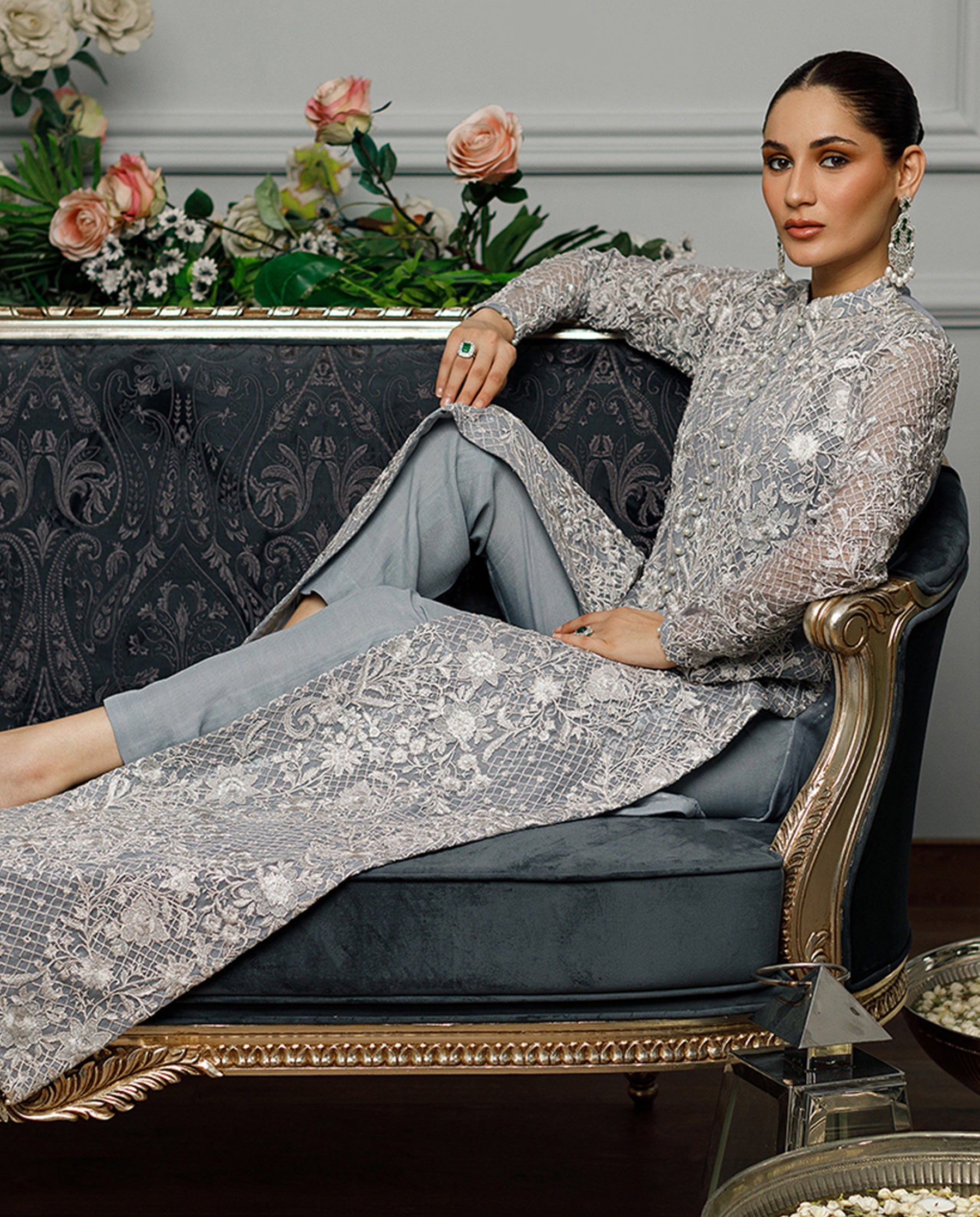 Unstitched Net Embroidered Dress