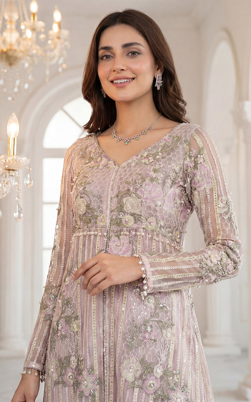 Embroidered Jacket With Crush Skirt