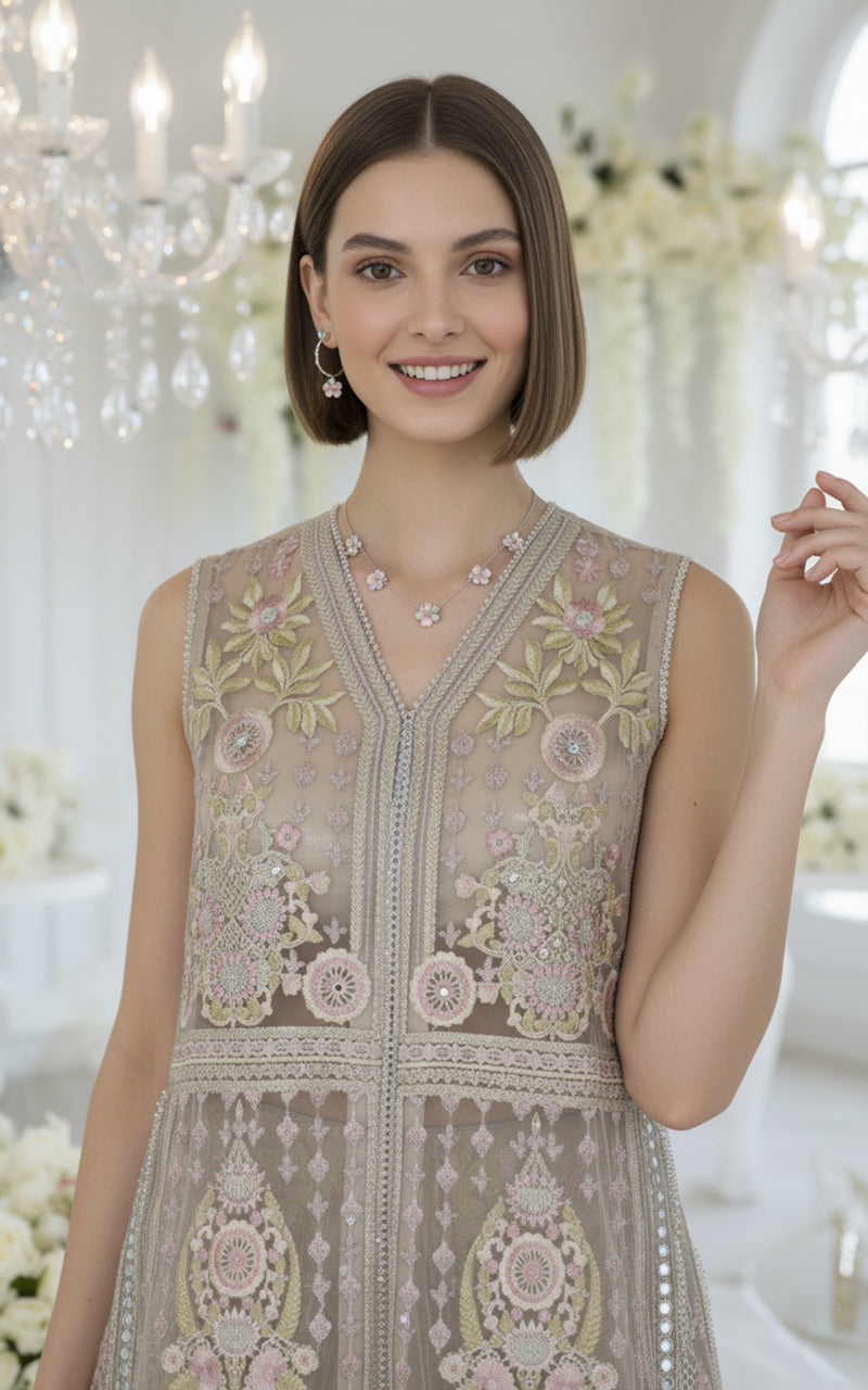 ORGANZA EMBROIDERED JACKET WITH SKIRT