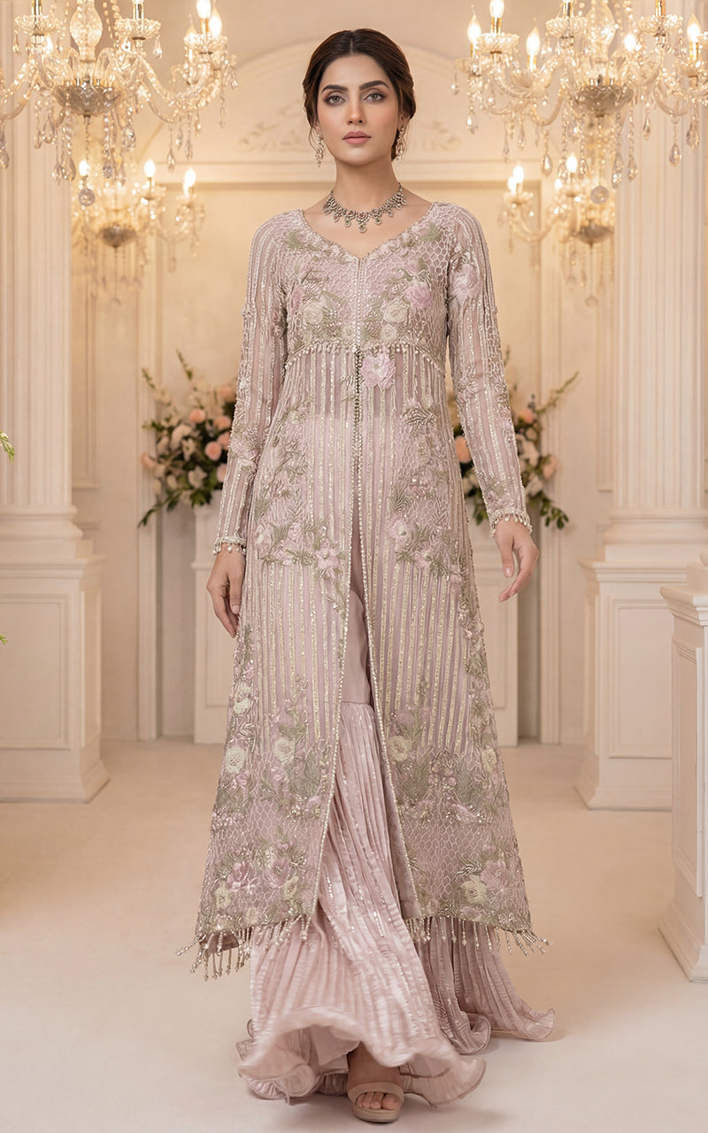 Embroidered Jacket With Crush Skirt