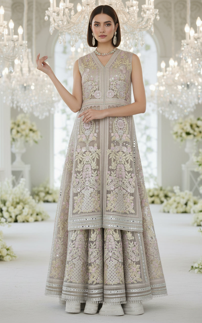 ORGANZA EMBROIDERED JACKET WITH SKIRT