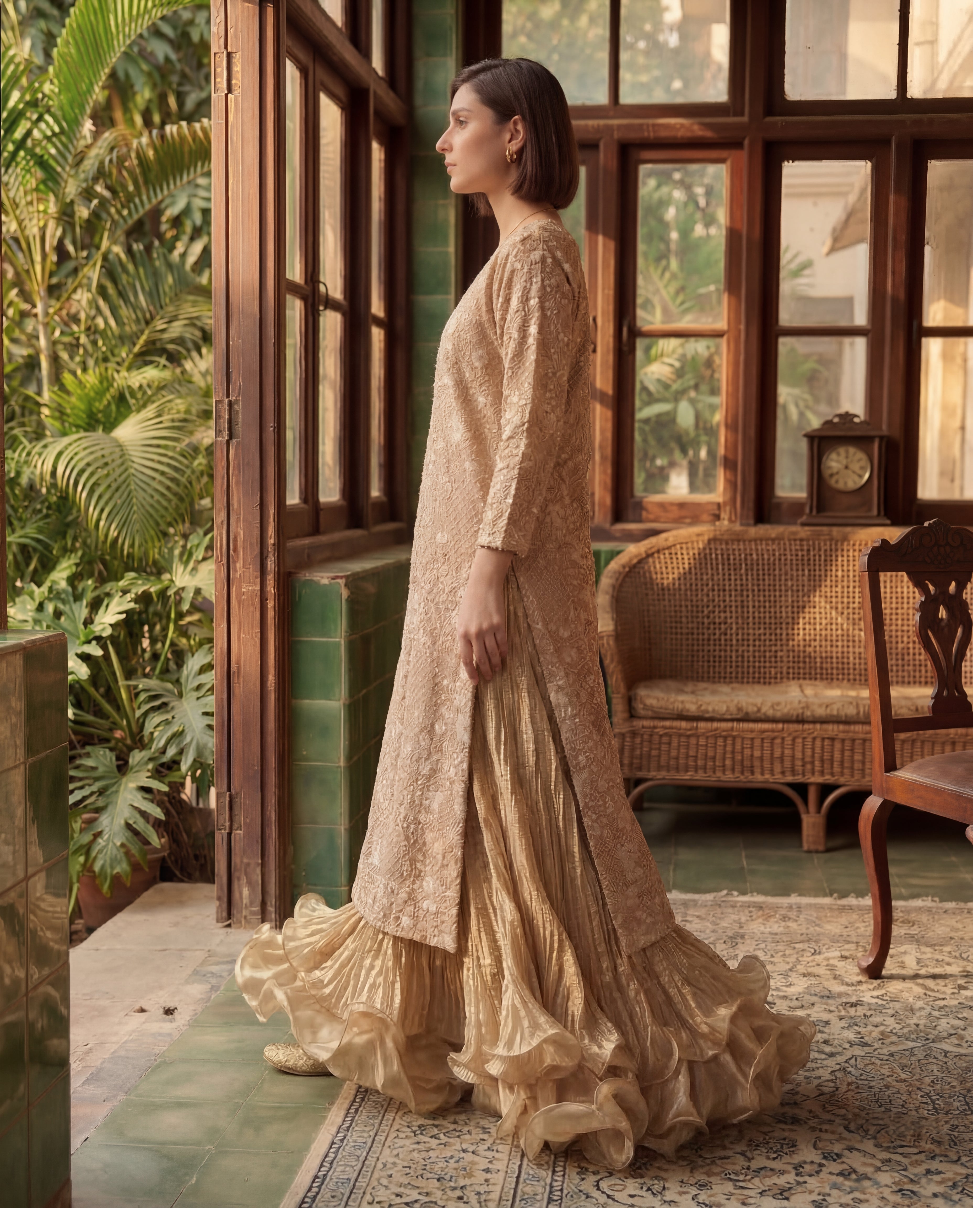 The Gilded Rose Front-Open Angrakha & Voluminous Ruffled Sharara