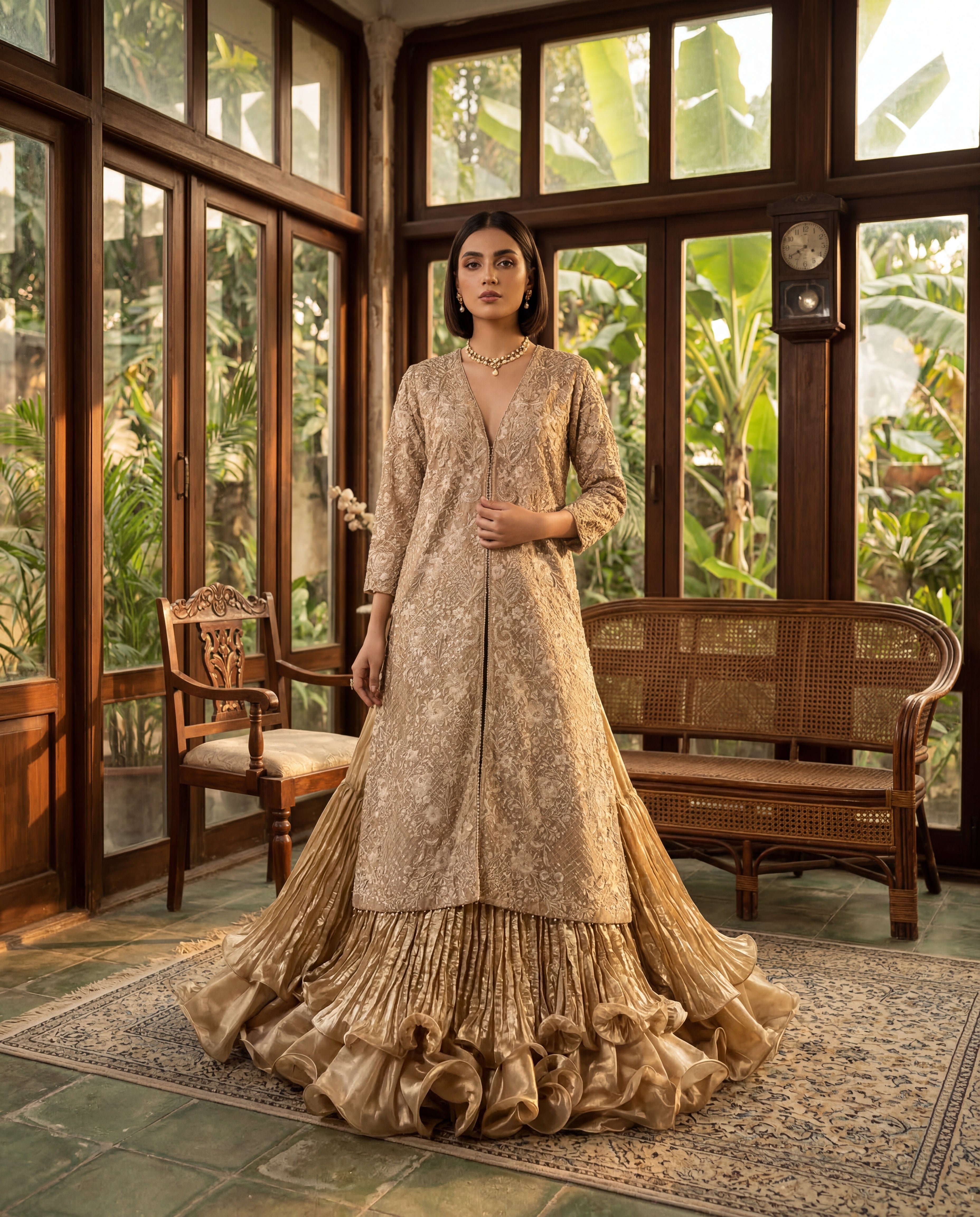 The Gilded Rose Front-Open Angrakha & Voluminous Ruffled Sharara