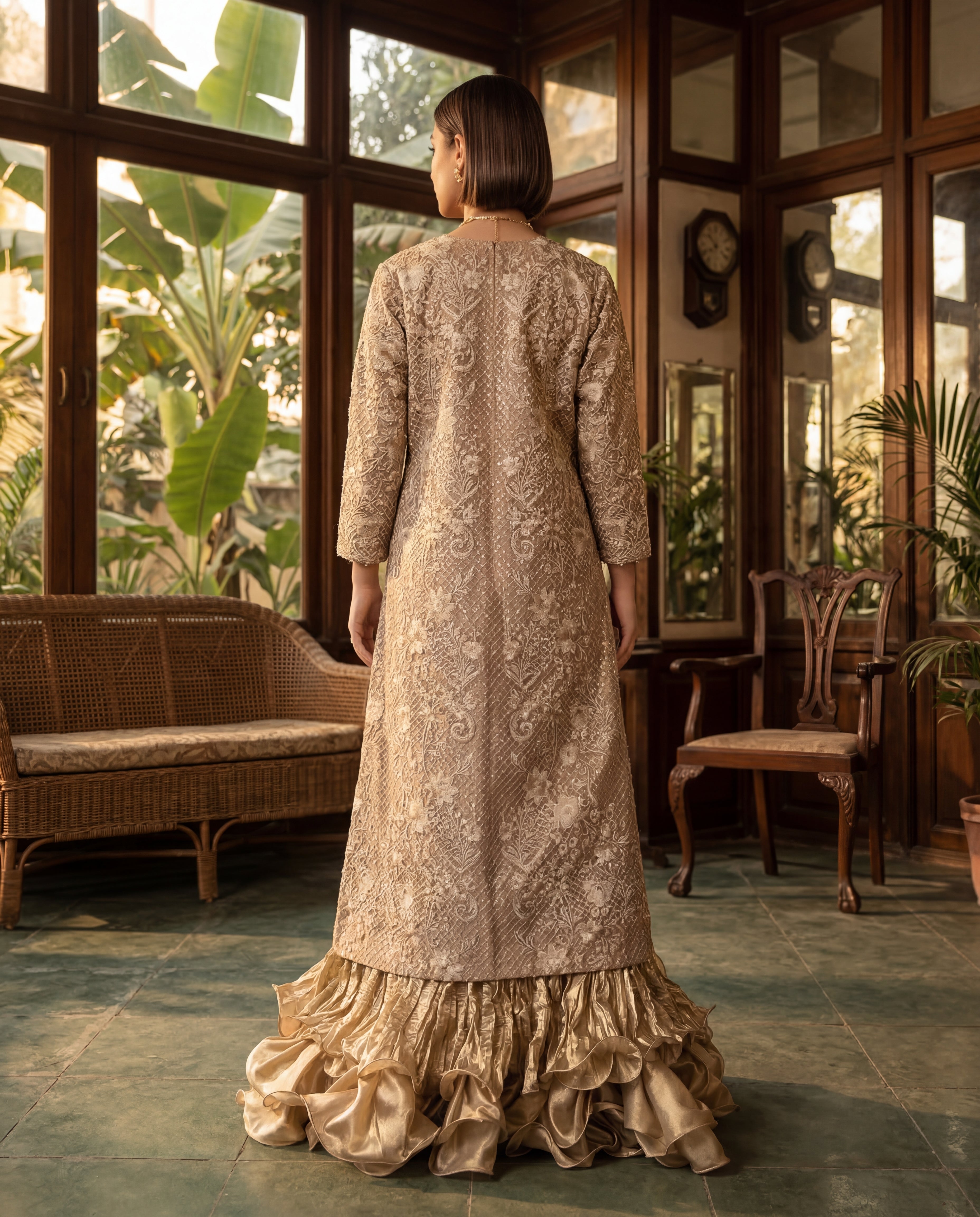 The Gilded Rose Front-Open Angrakha & Voluminous Ruffled Sharara