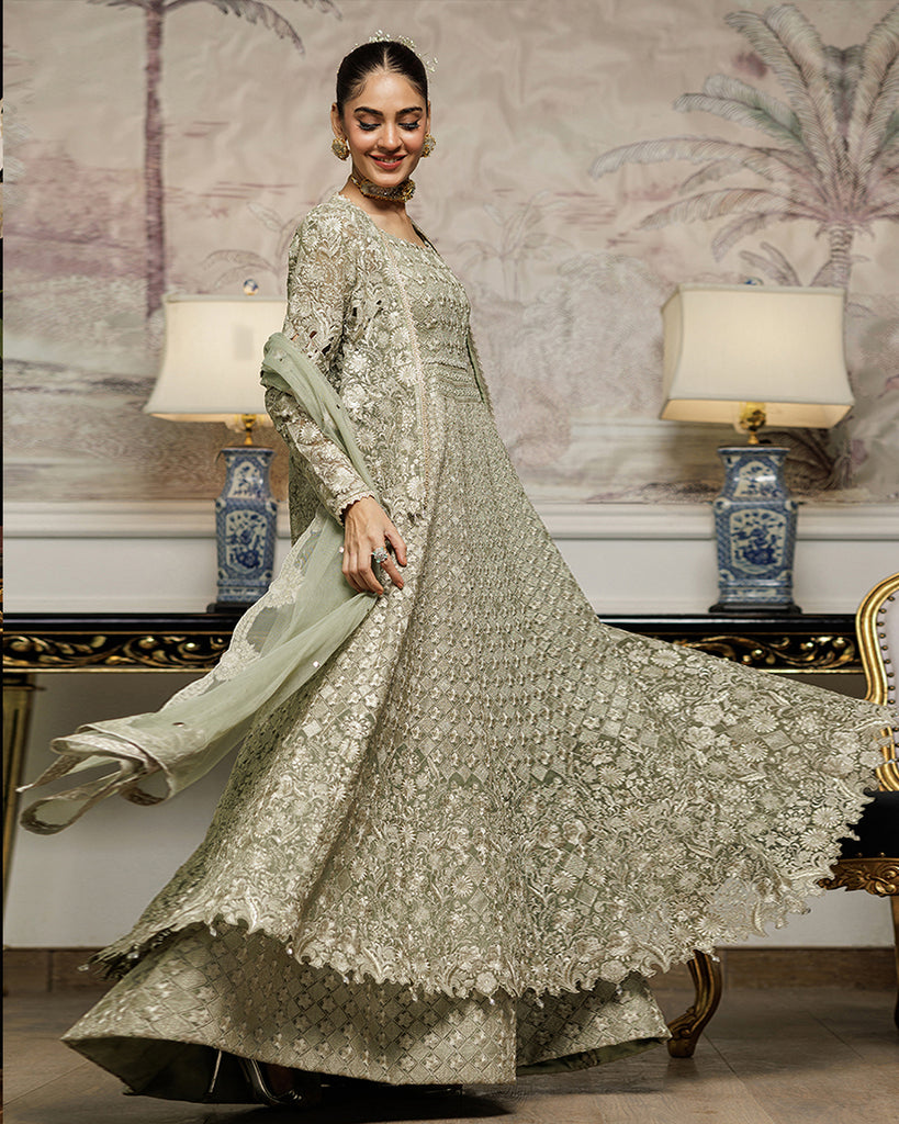 Unstitched Organza Embroidered Maxi With Jacket