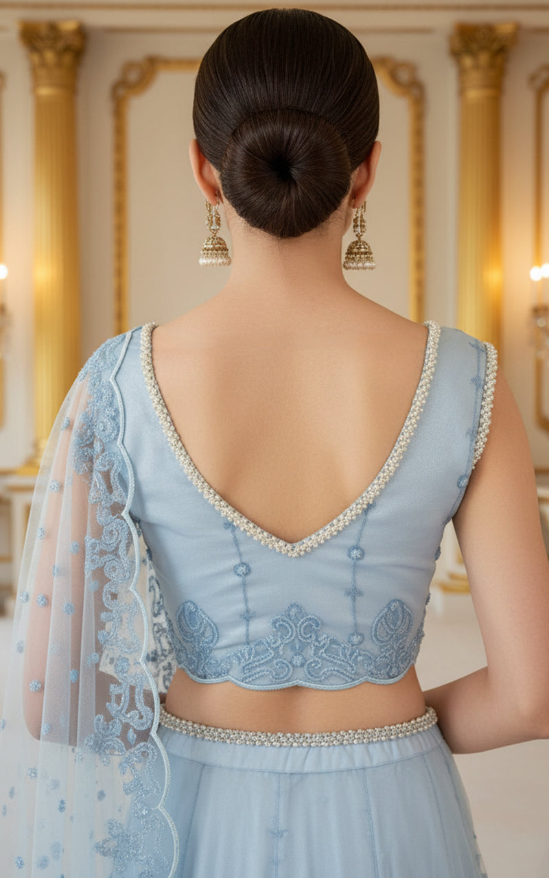 Embroidered Blouse With Skirt Saree