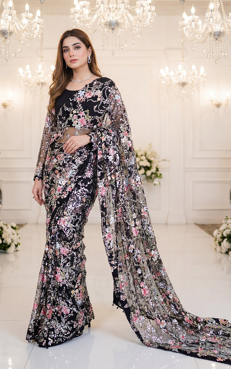 Net Embroidered Saree