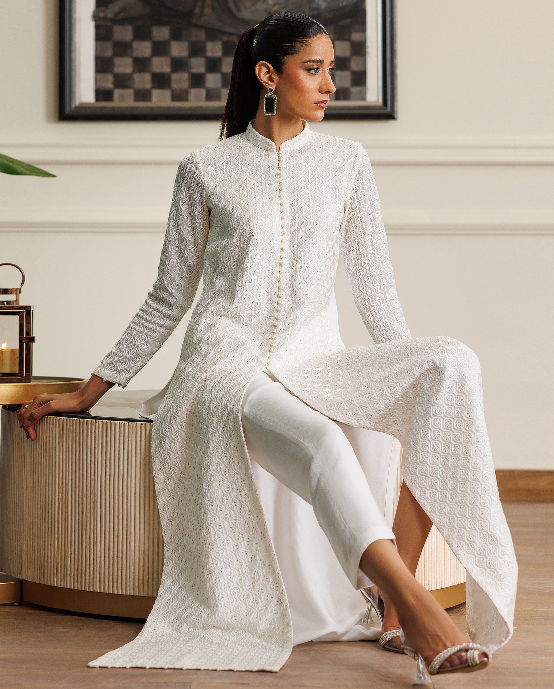 Ethereal Pearl-Buttoned Chiffon Kurta
