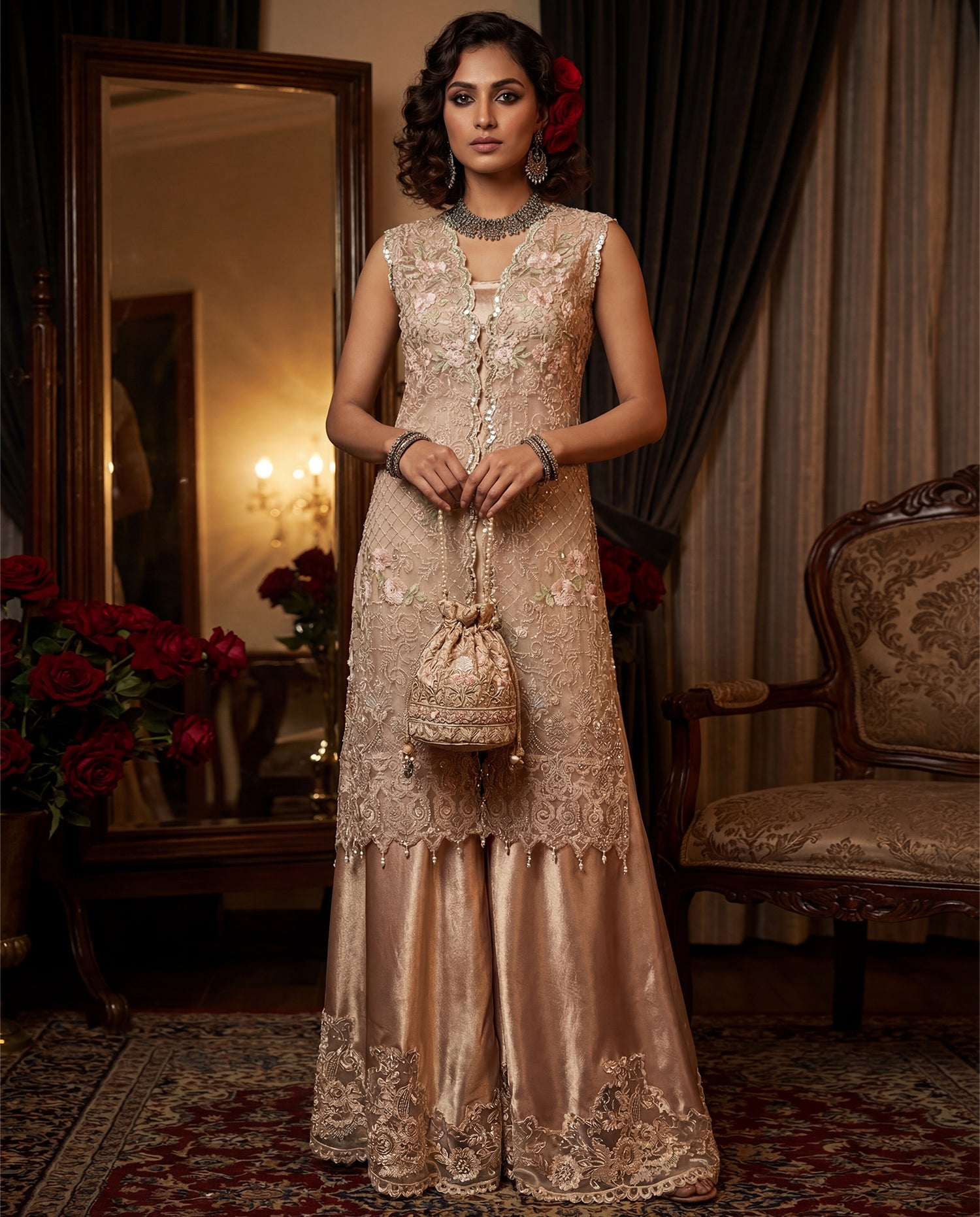 Champagne Gold Dhaka Set