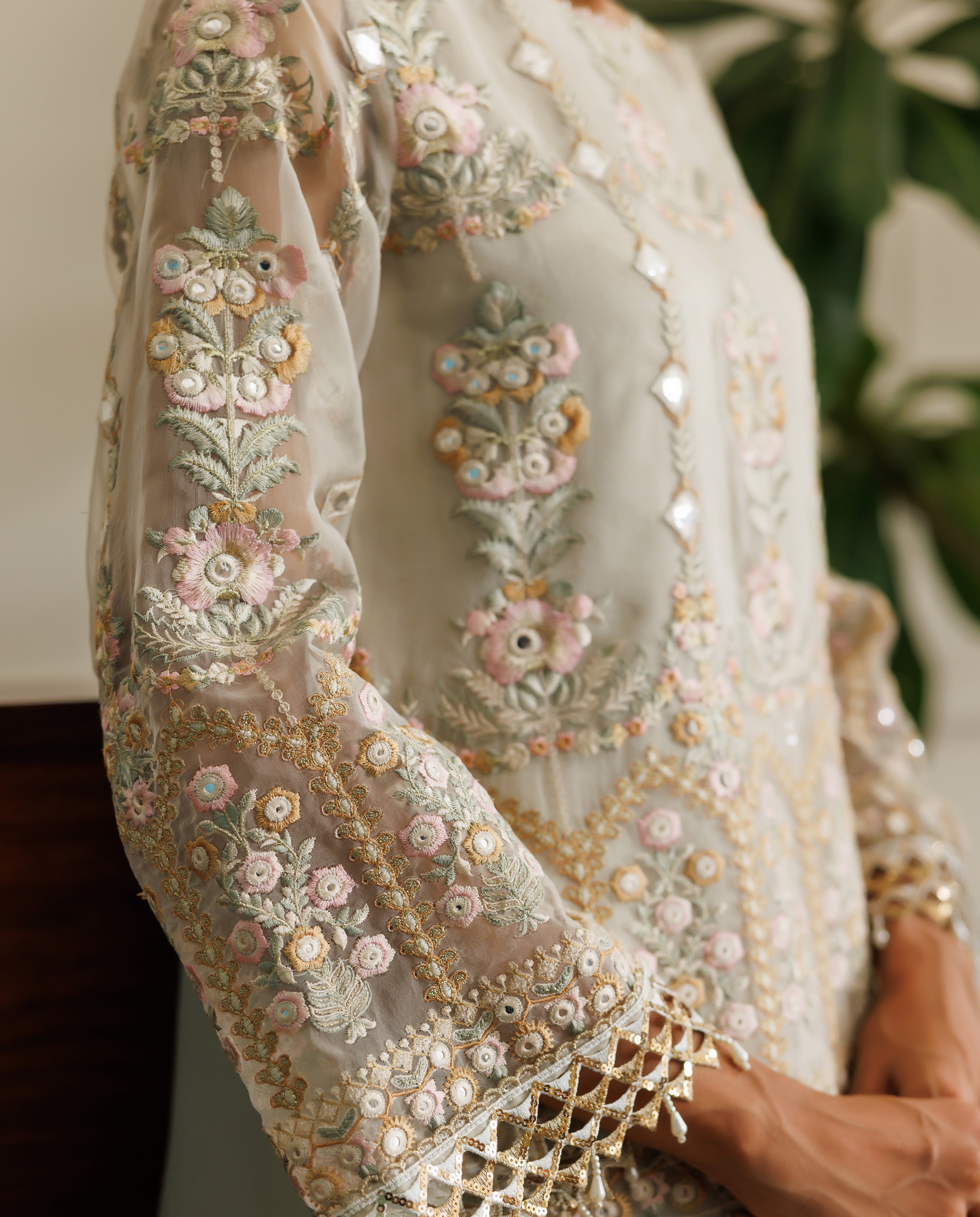 Unstitched Organza Embroidered Shirt With Skirt
