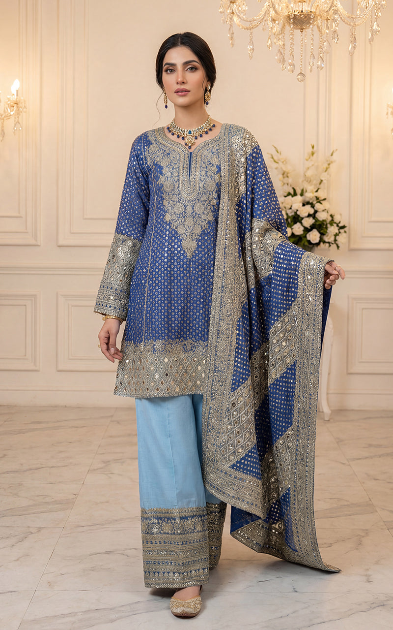 Embroidered Peplum With Trouser