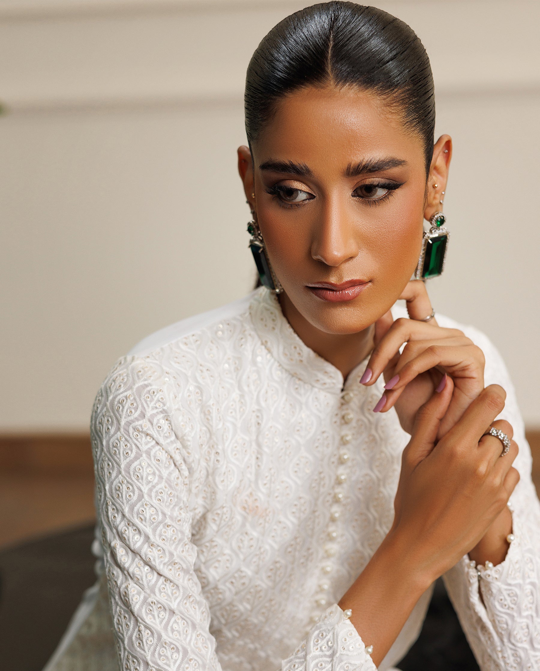 Ethereal Pearl-Buttoned Chiffon Kurta