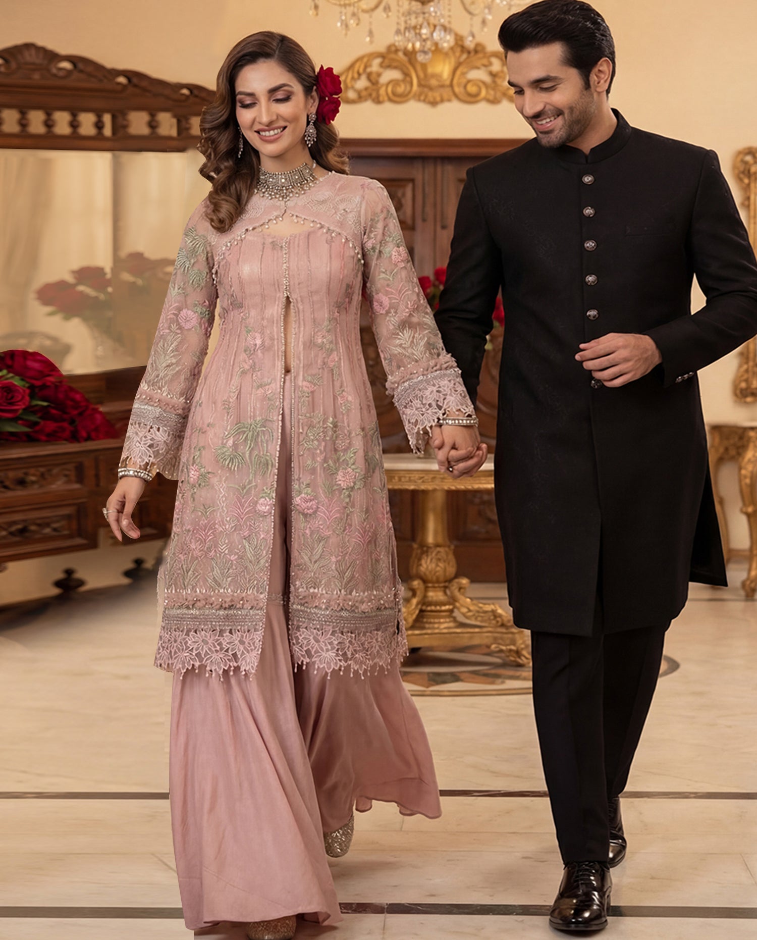 Dusty Rose Festive Long Front Open Set