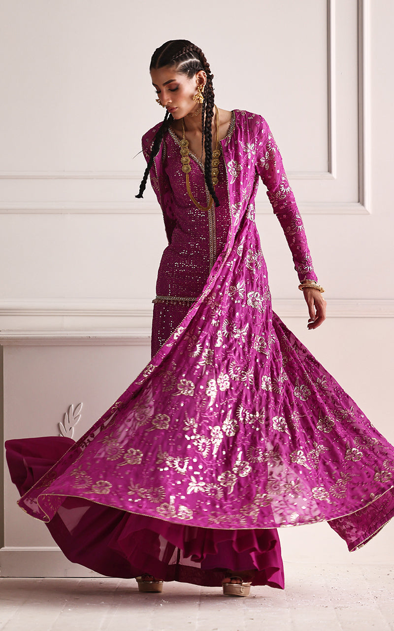 Embroidered Jacket With Blouse And Gharara