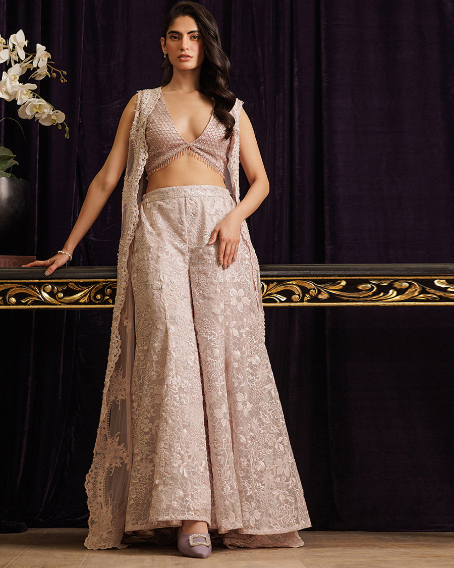 Net Embroidered Jacket with Embroidered Tube & Trouser
