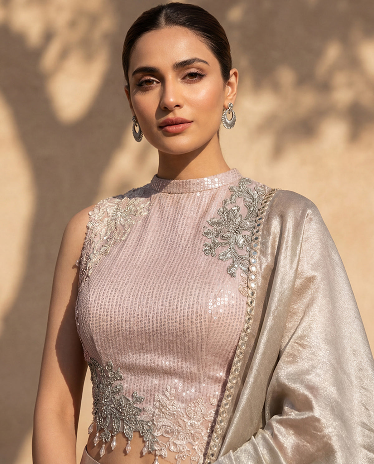 Embellished Blouse With Printed Lehenga