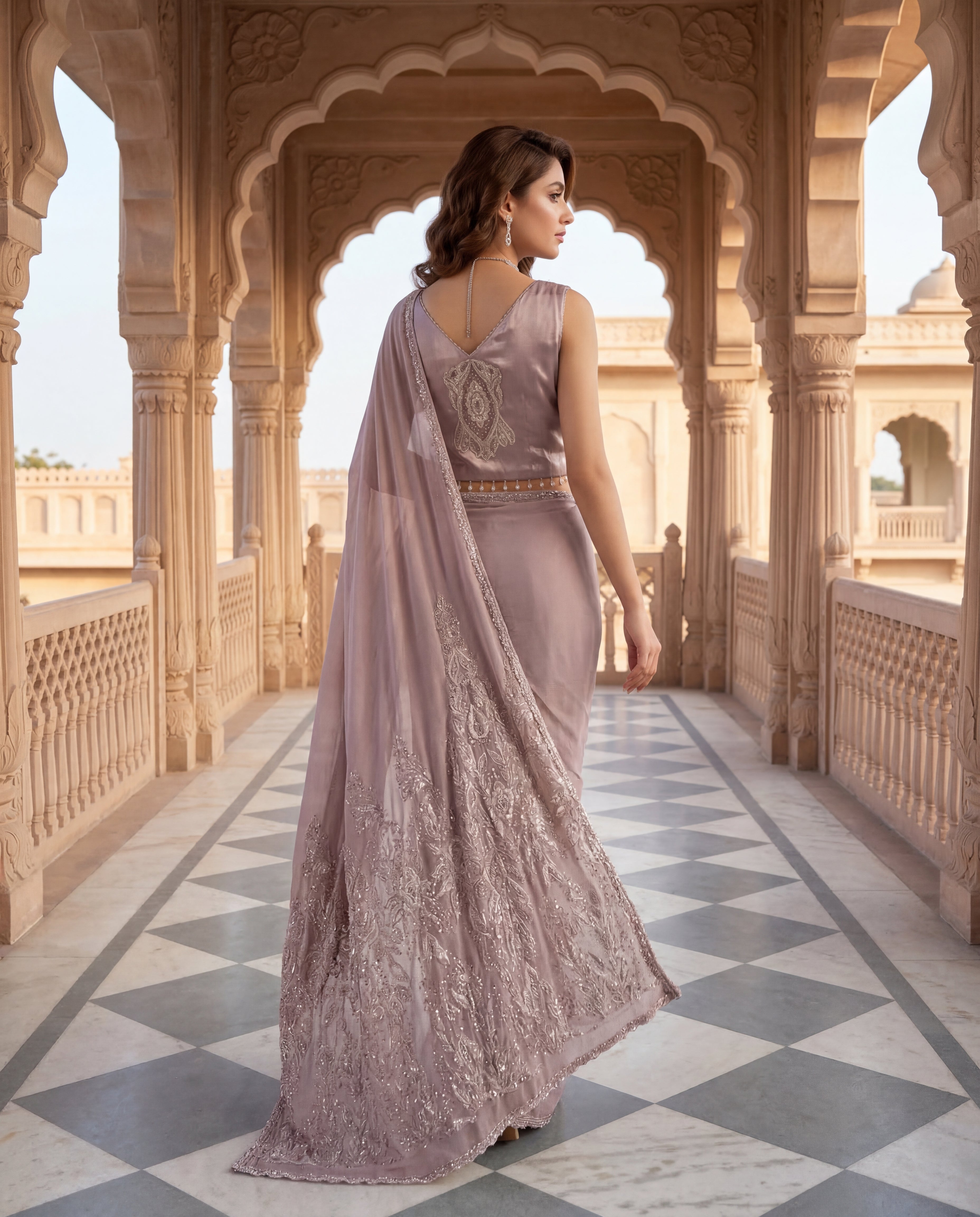 Mauve Serenity Chiffon Saree Set