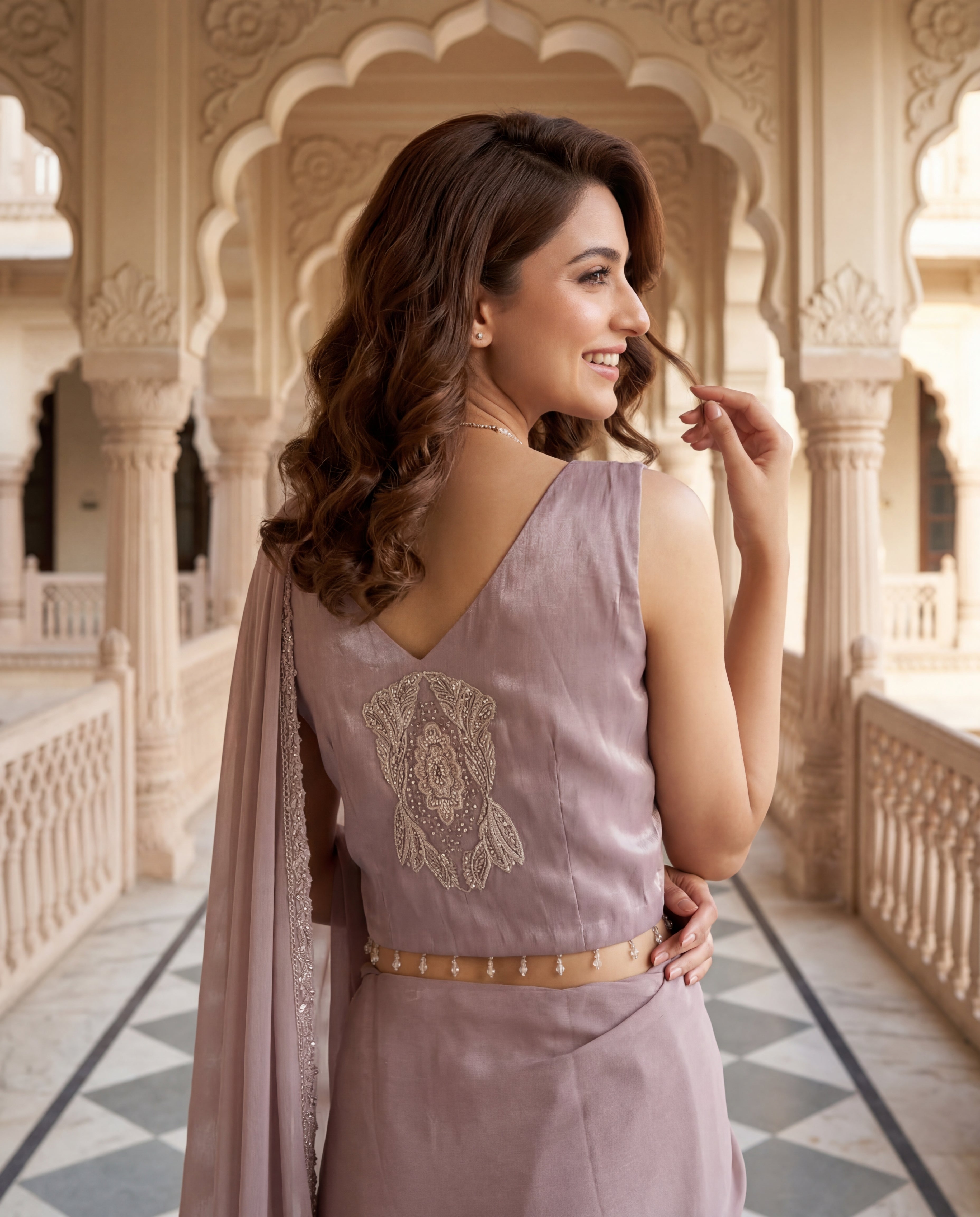 Mauve Serenity Chiffon Saree Set