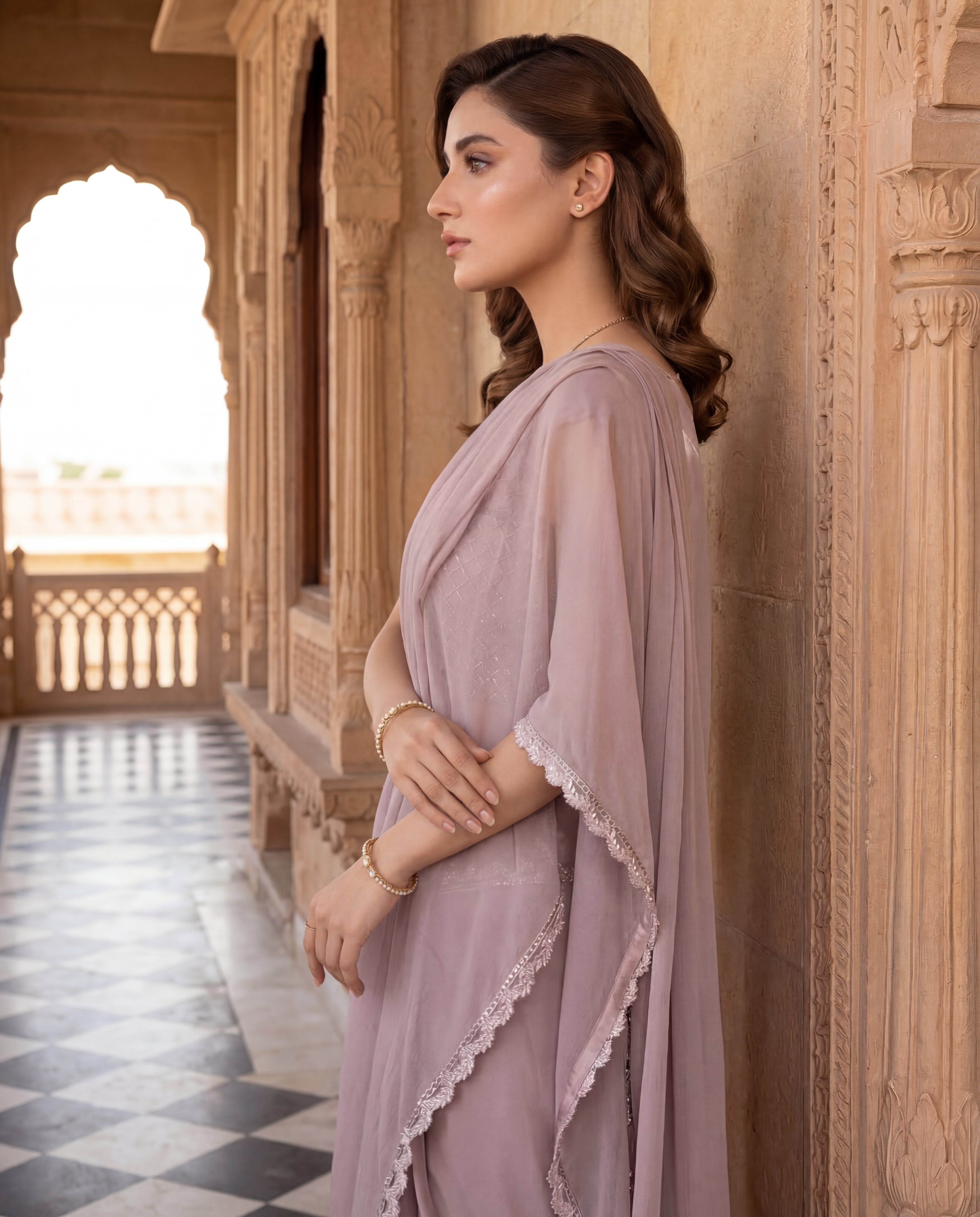Mauve Serenity Chiffon Saree Set