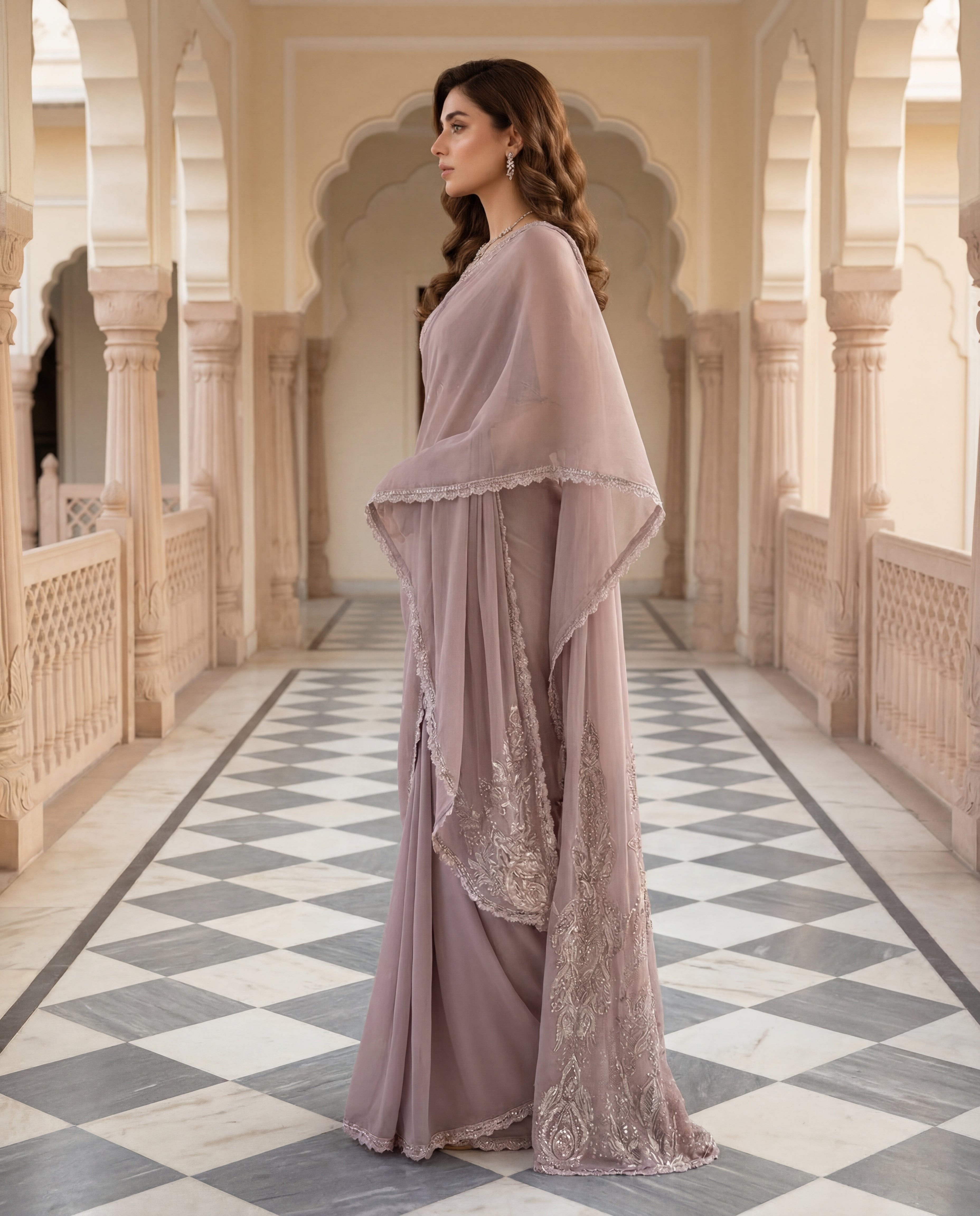 Mauve Serenity Chiffon Saree Set